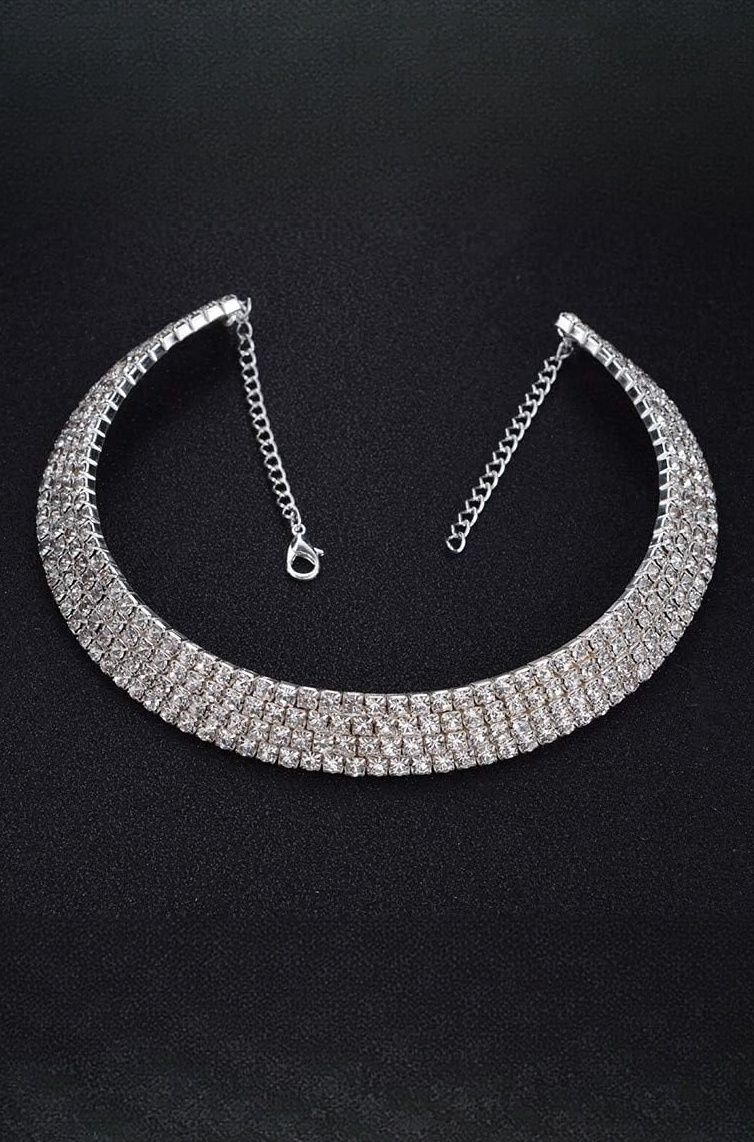 Fashion Jewellery Silver Crystal Rhinestone Choker Necklace for Women.(Valentine Gift Special)