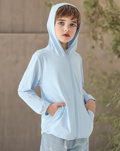 Miniatura 8 de Auranso Kids Zip-Up Hoodie Girls Boys UPF50+ Sun Protection Jacket Hooded Cooling Shirt
