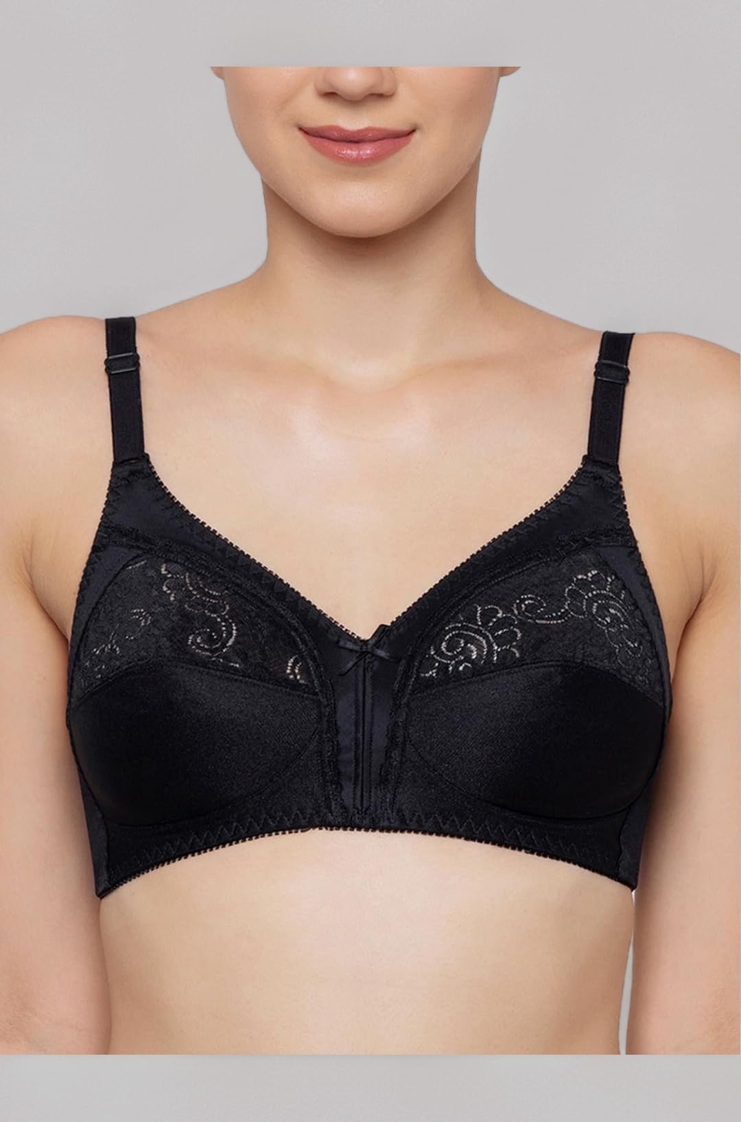 Claudette Classics Women Bra Non Wired, Non Padded Cups with lace Full Coverage, Cut & Sew Soft and Breathable Fabric All-Day Comfort Pack of 1