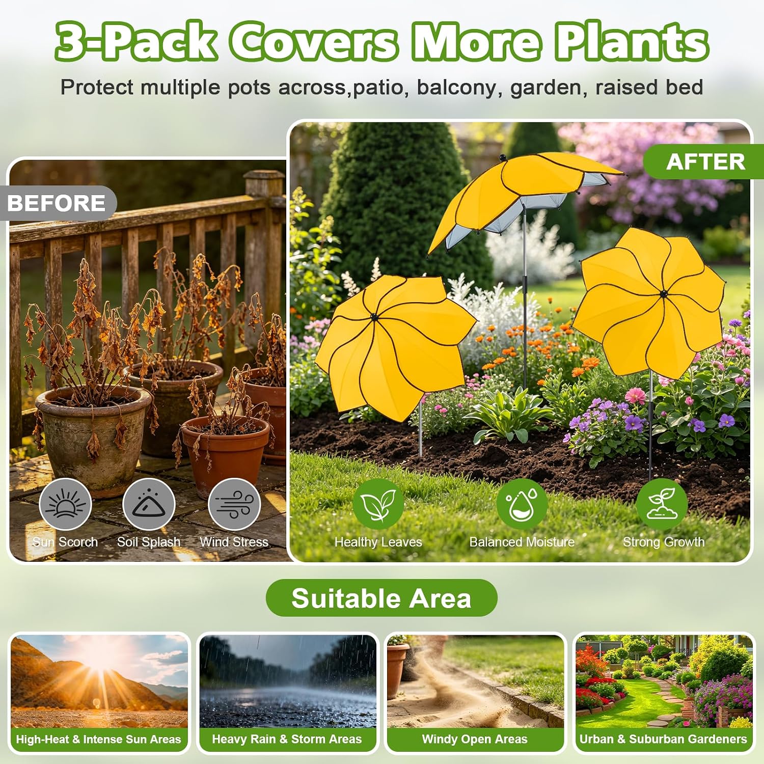 Plant Umbrella,3Pack Sun Shade for Outdoor Potted Plant Flower,24.8” Canopy