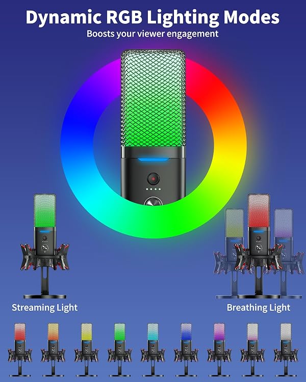 Dual Mode Wired/Wireless USB Microphone for iPhone PC Computer - RGB Gaming Mic with Active Noise Cancellation, Real-Time Monitoring, Cardioid Capture for PS5, Streaming, Content Creation Recording by NOTEVOX - Image 7