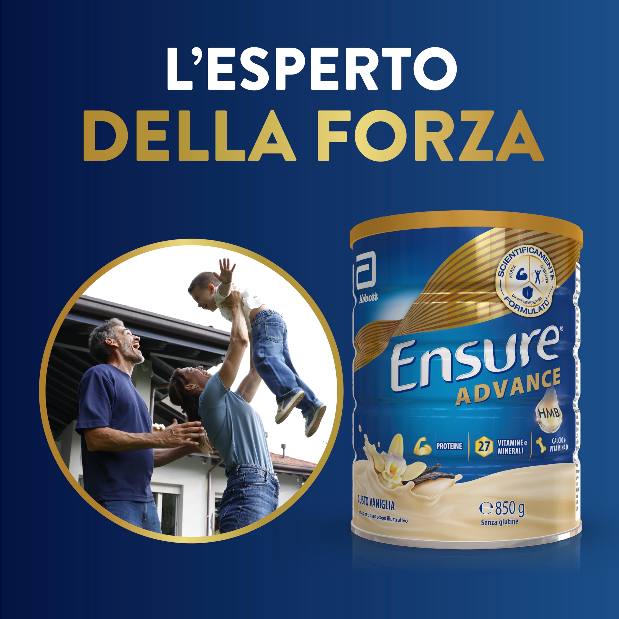Ensure Advance Integratore Alimentare Proteico in Polvere, con 27 Vitamine e Minerali, Integratore Alimentare con Proteine, Calcio e HMB, Confezione 850g, Gusto Vaniglia