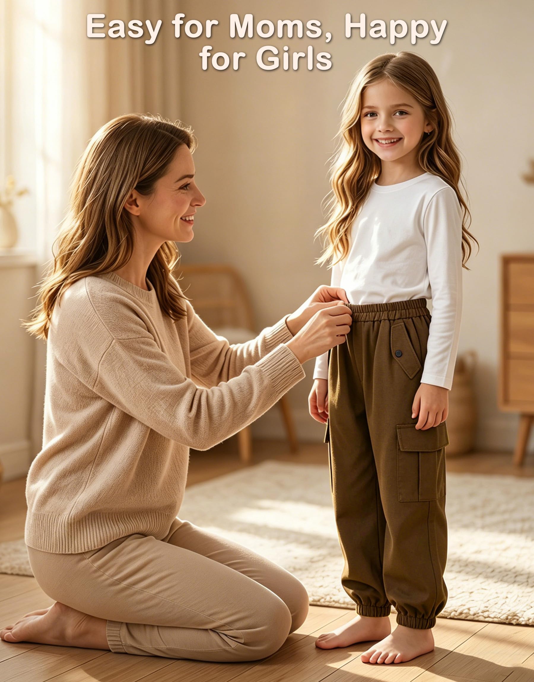 Pantaloni Cargo Ragazza, Pantalone Jogging Cotone Morbido con Tasche Multiple, Pantaloni Tuta vestibilità Ampia Vita Elastica, Pantalone Casual Streetwear per Bambini 6-13 Anni