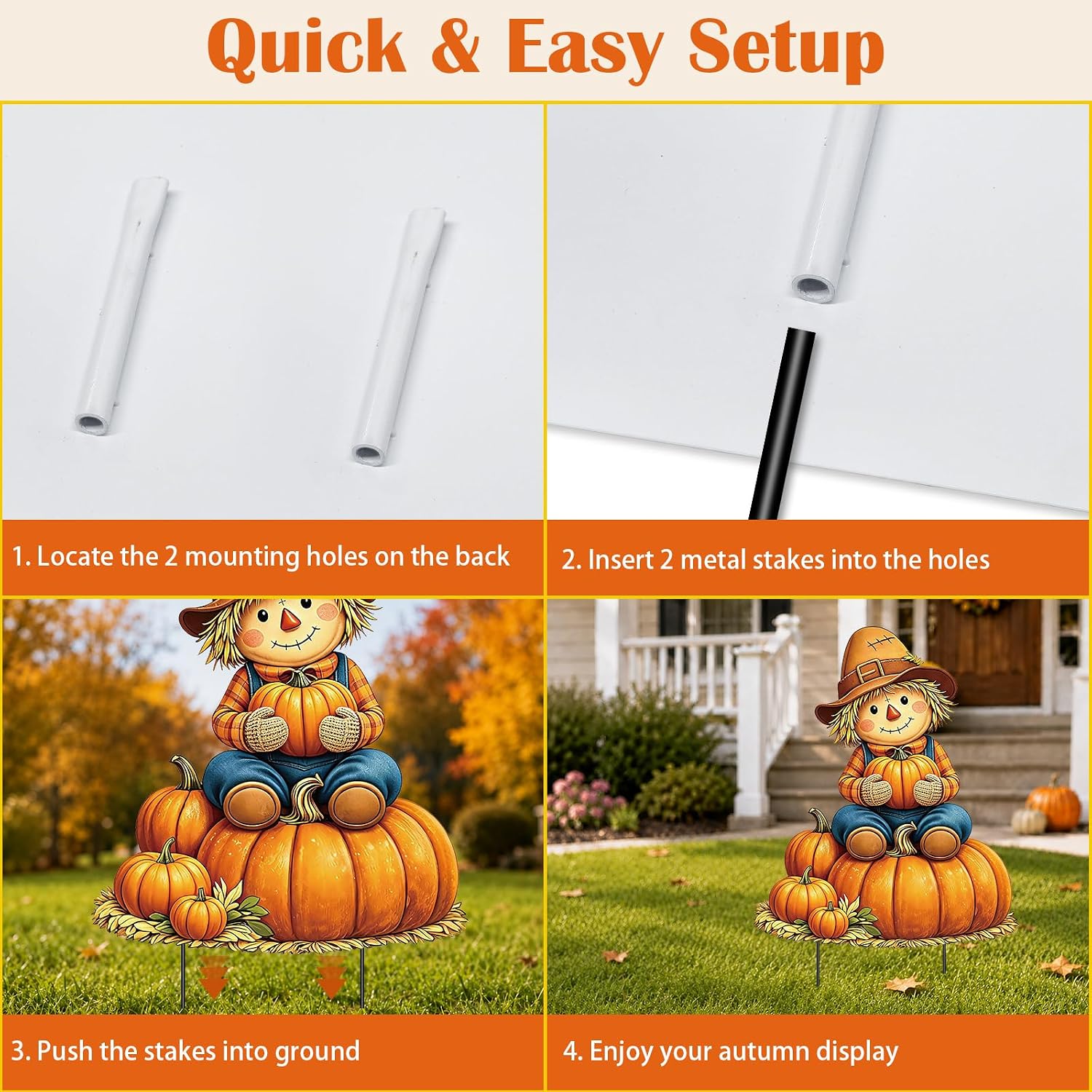 Fall Outdoor Decor Scarecrow Pumpkin Metal Garden Stakes Yard Sign image 5