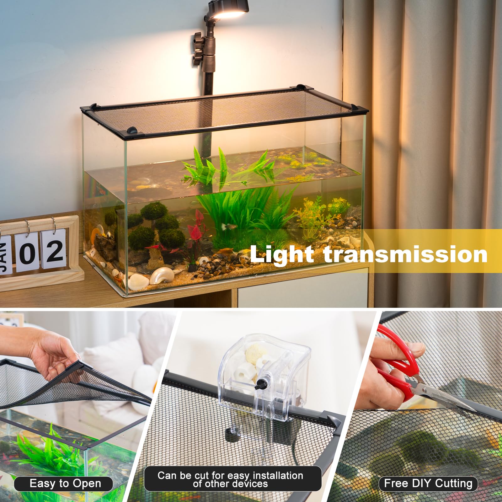 Uross Couvercle de réservoir de Poisson Couvercle magnétique pour Aquarium de réservoir de Poisson Couverture Filet Anti-Saut en Maille pour protéger Les Poissons Sauter Hors du réservoir de