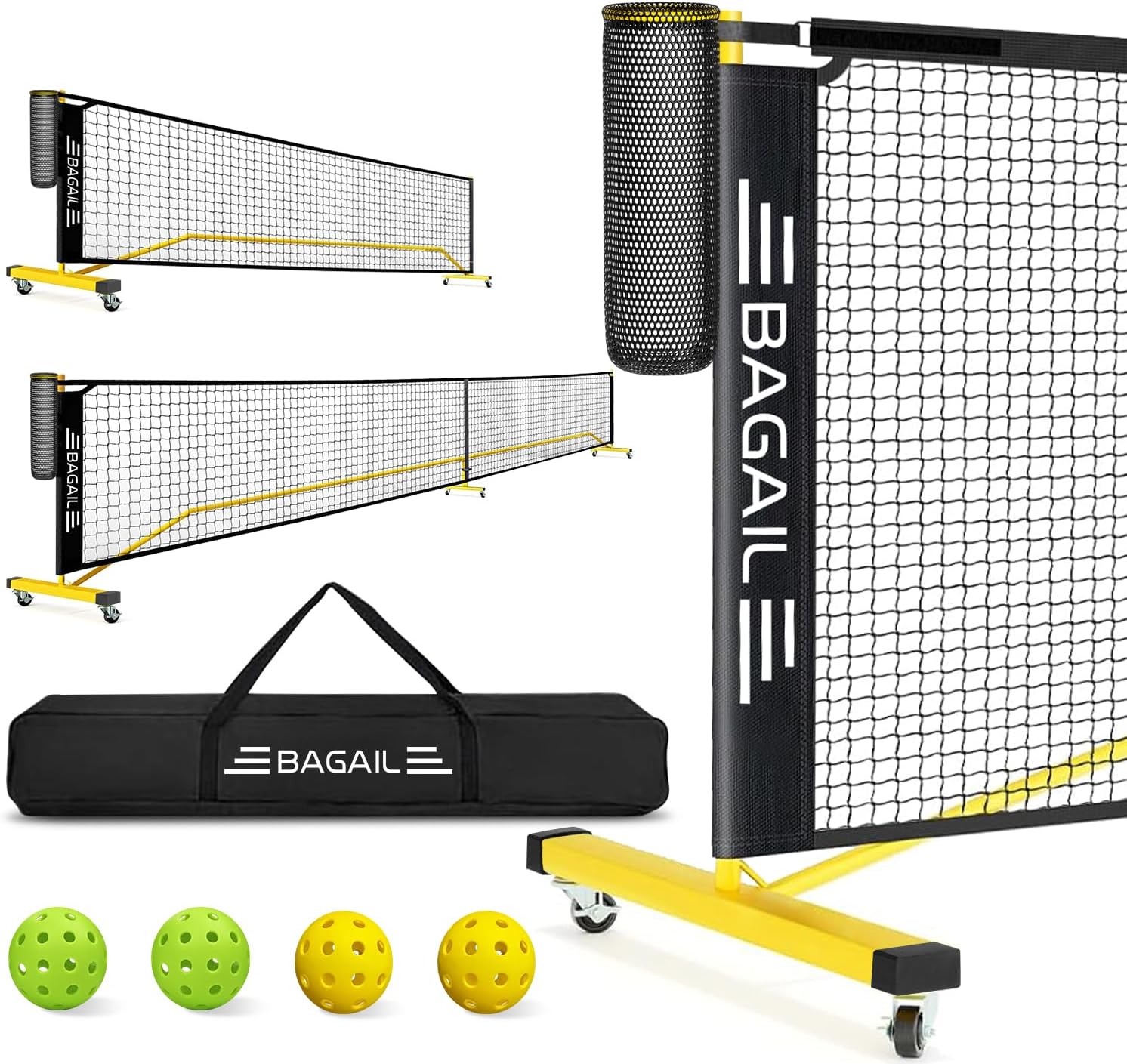 Portable Pickleball Net Set with Wheels, 22 FT Regulation Size & 11 FT Half Court Size 2-in-1 Pickle Ball Net with Ball Collector, Carry Bag, Easy Setup for Outdoor Indoor Driveway