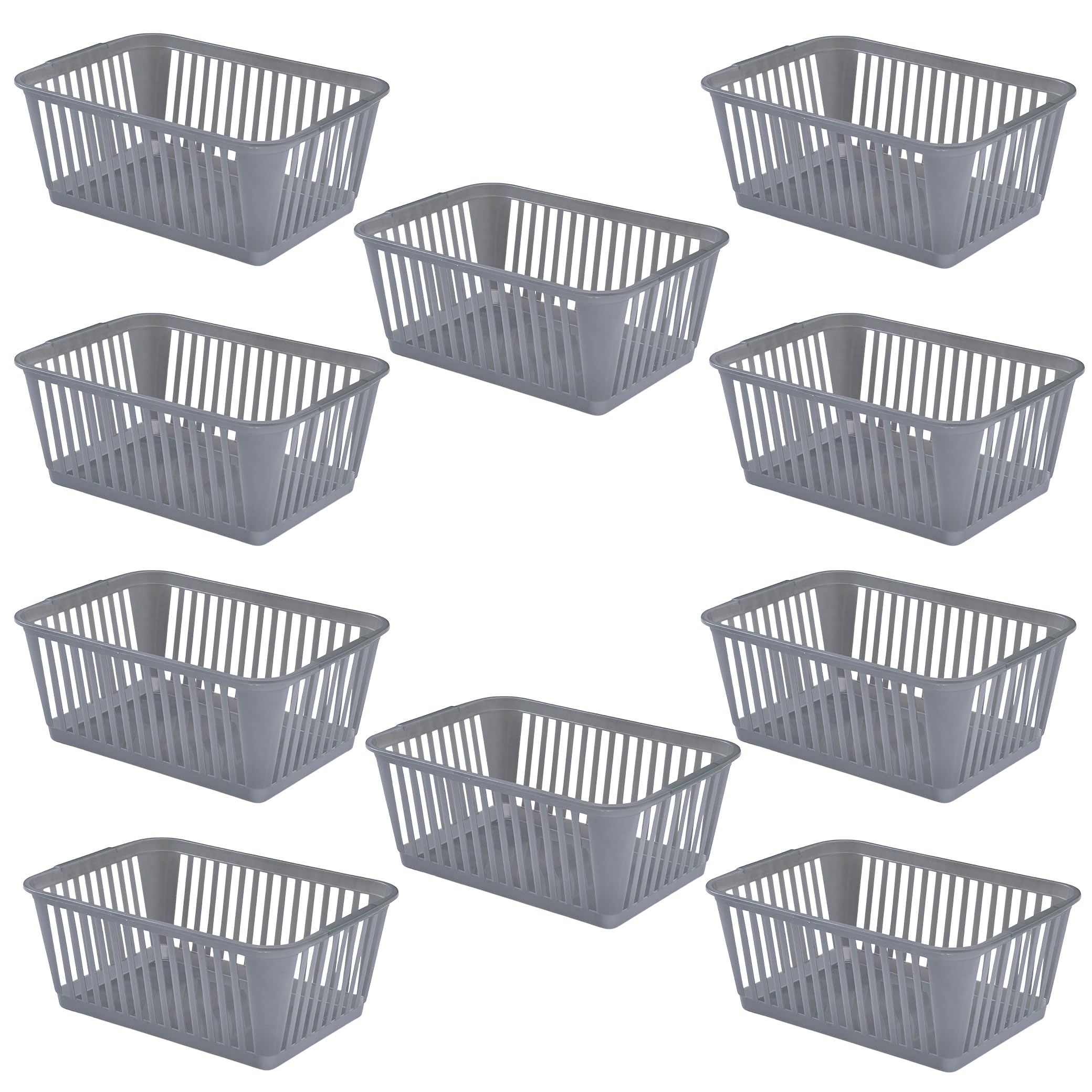 ACCURATE 10Pk Plastic Handy Basket, Storage Basket Great for Bathrooms, Bedroom and Kitchen (GREY, 37CM)