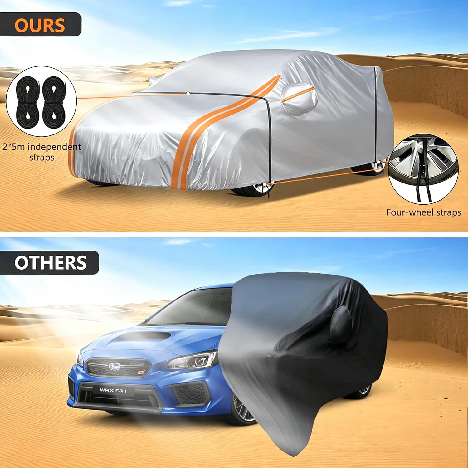 8-Layer Car Cover Custom Fit for Subaru WRX Impreza STI 2007-2025, All Weather Waterproof Outdoor Full Exterior Cover, Snow/Rain/UV Protection with Zipper Door & Storage Bag, Silver
