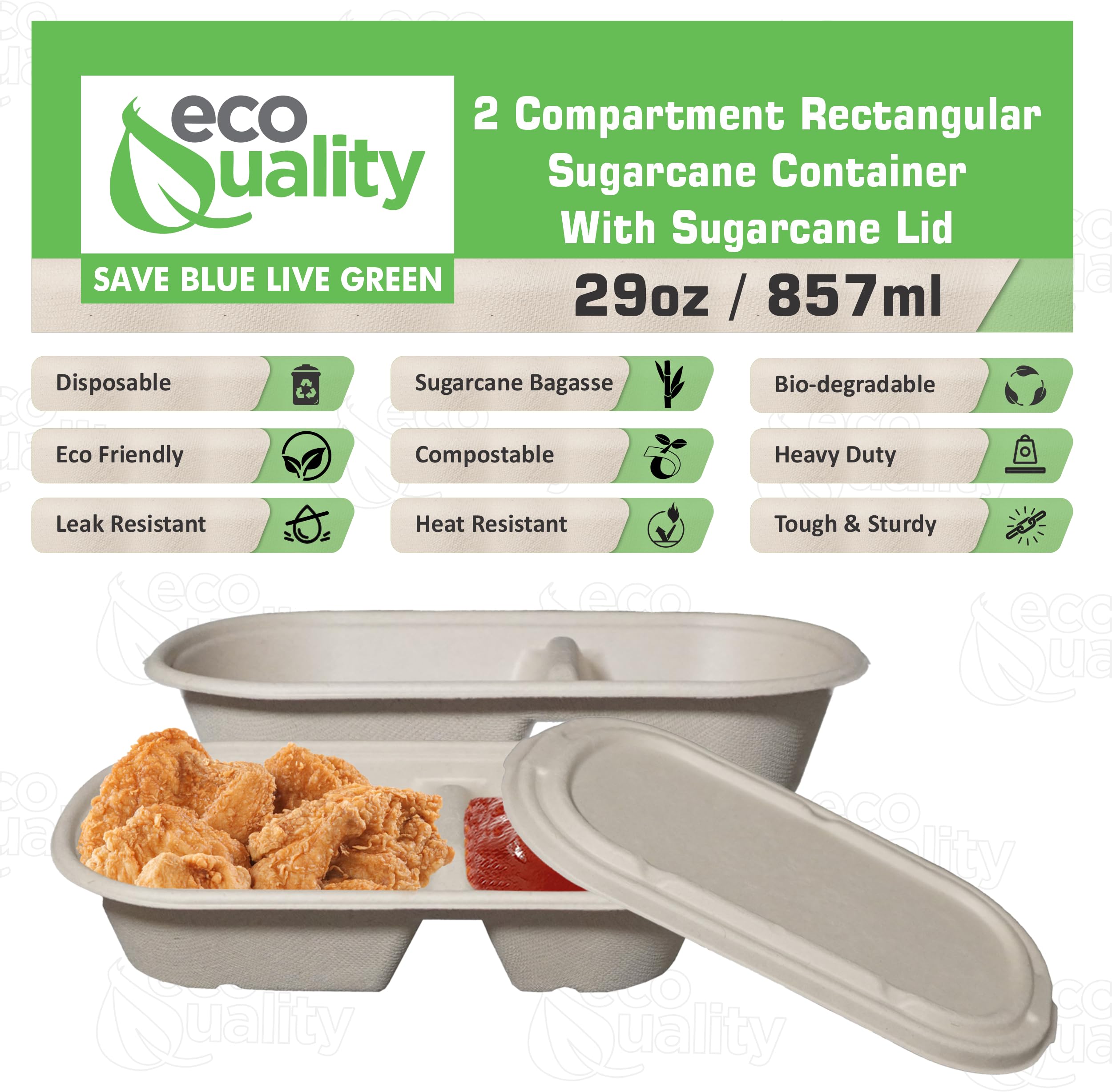 29oz Disposable Bowls with Fiber Lids - 2 Compartment Rectangular Compostable Sugarcane Biodegradable Paper Bowls Eco-Friendly Take Out Food Storage Containers, Microwave Safe, Meal Prep (50 PACK)