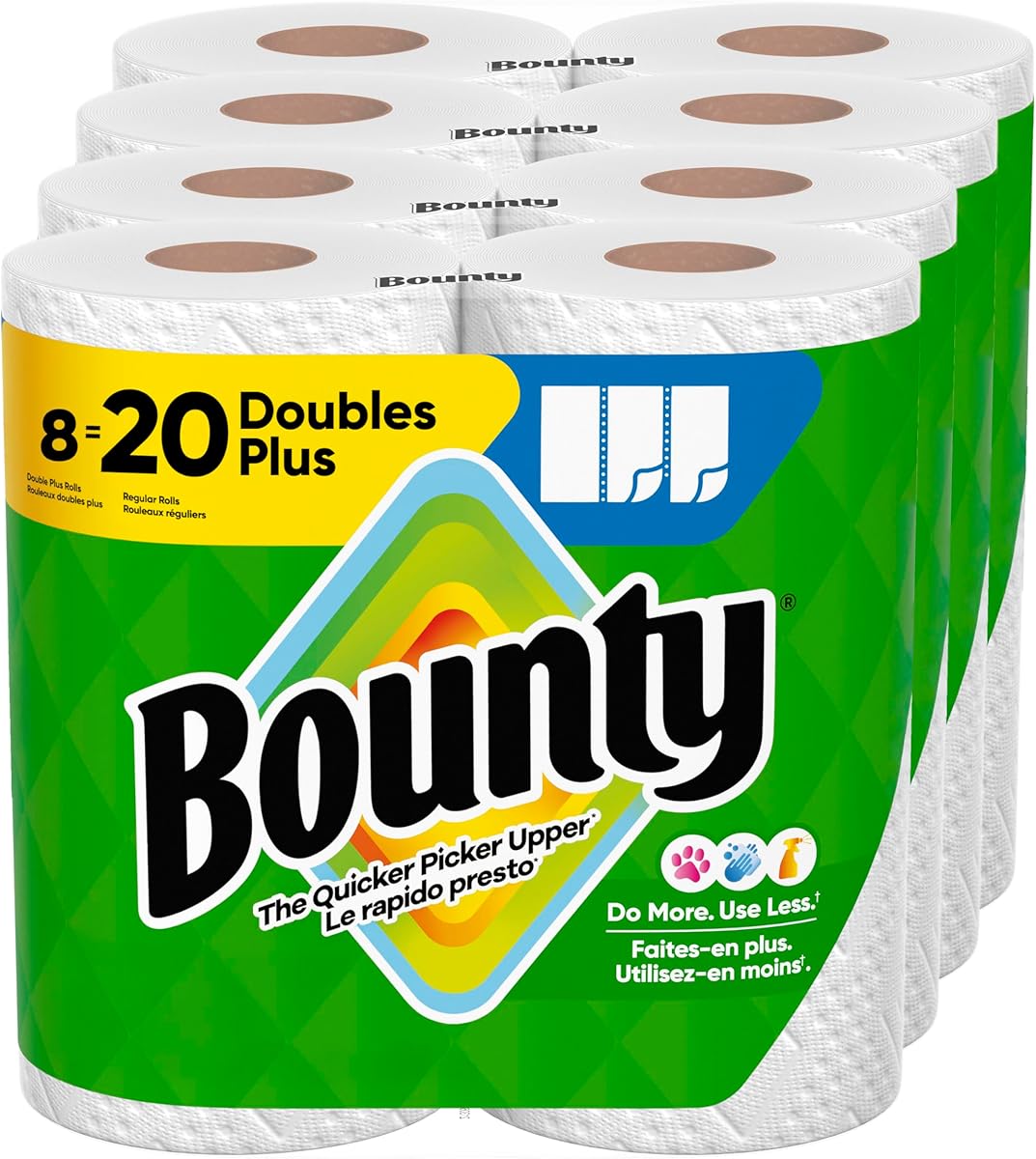 Bounty Paper Towels Select-A-Size White, 8 Double Plus Rolls = 20 Regular Rolls