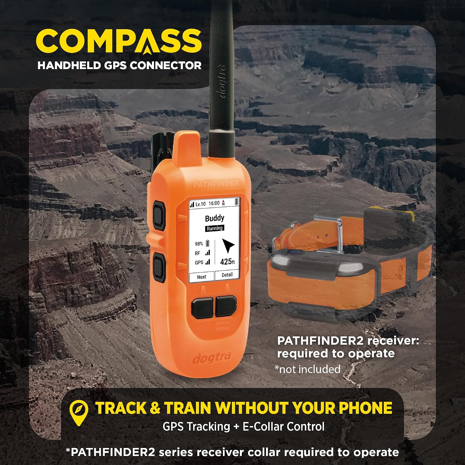Dogtra PATHFINDER2 Compass Handheld Only - Live GPS Dog Tracking & Training E-Collar Remote (Requires Receiver), Built-in 2" LCD, No Subscription Required, 4 or 9-Mile Range, Expandable to 21 Dogs 3 815ECPgTbEL. AC SL1500