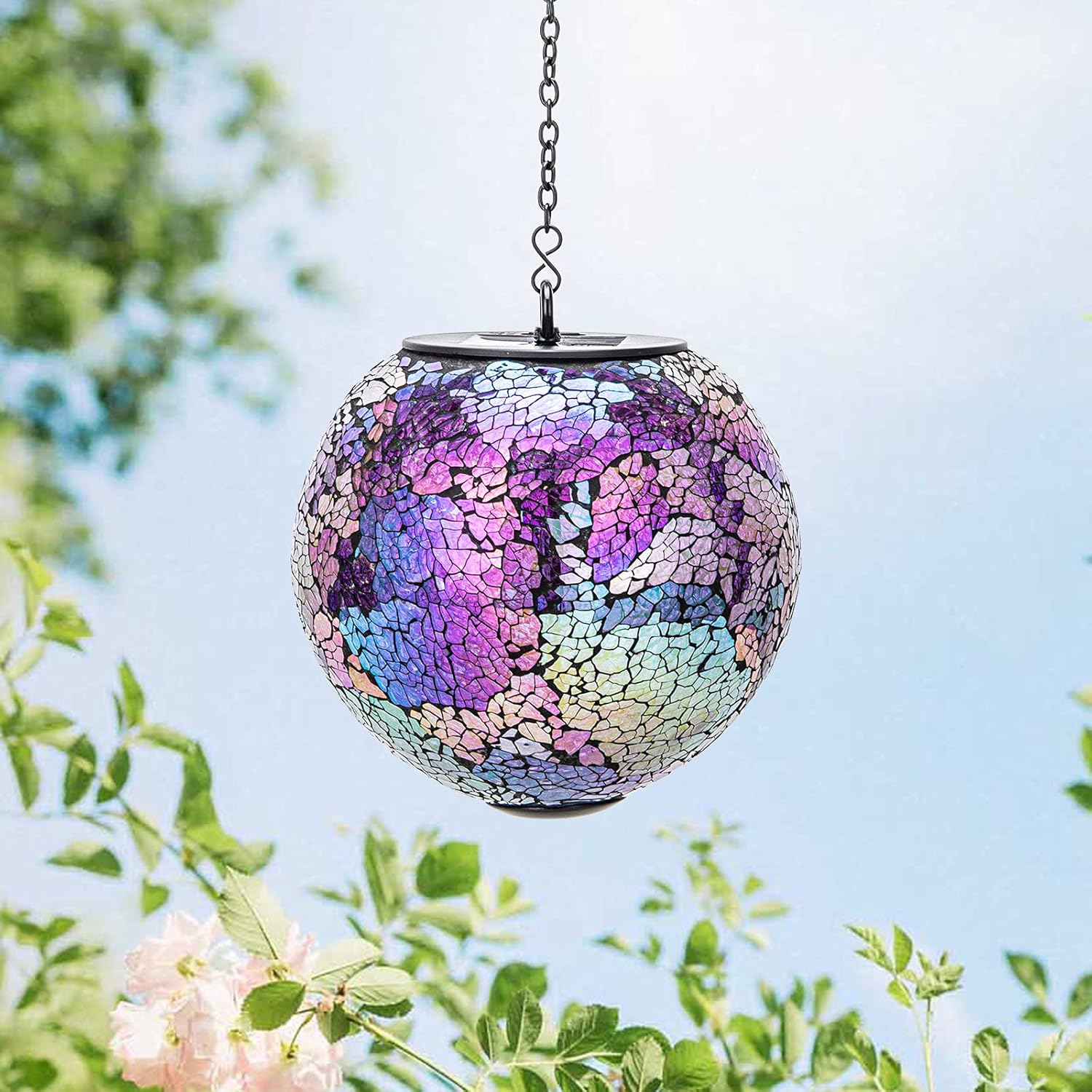 VCUTEKA Solar Lanterns Outdoor Waterproof - Hanging Solar Lights Garden LED Lanterns Mosaic Crack Glass Design for Landscape Patio Yard Garden Pathway Decoration