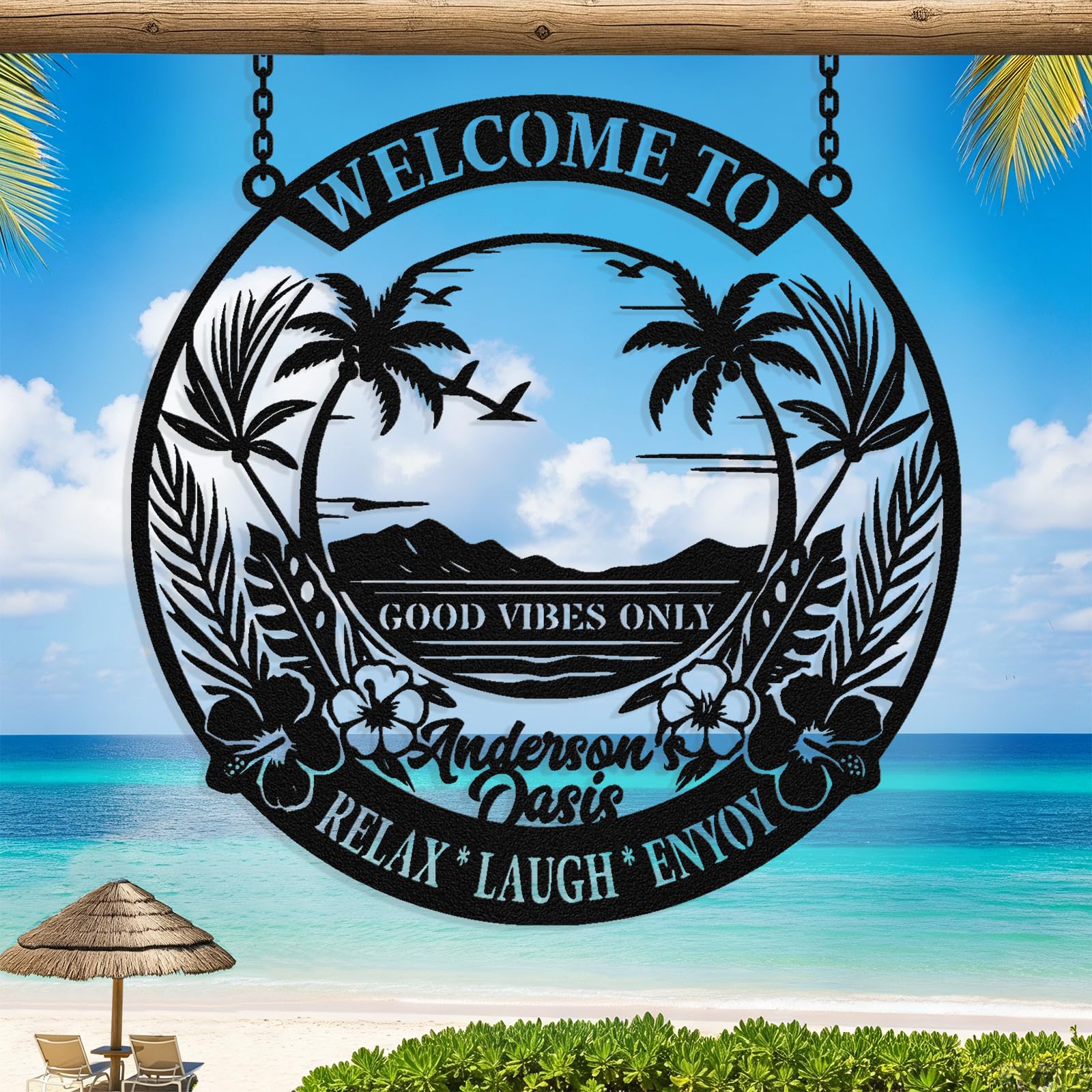Personalized Metal Pool Signs for Outside, Custom Poolside Oasis Sign
