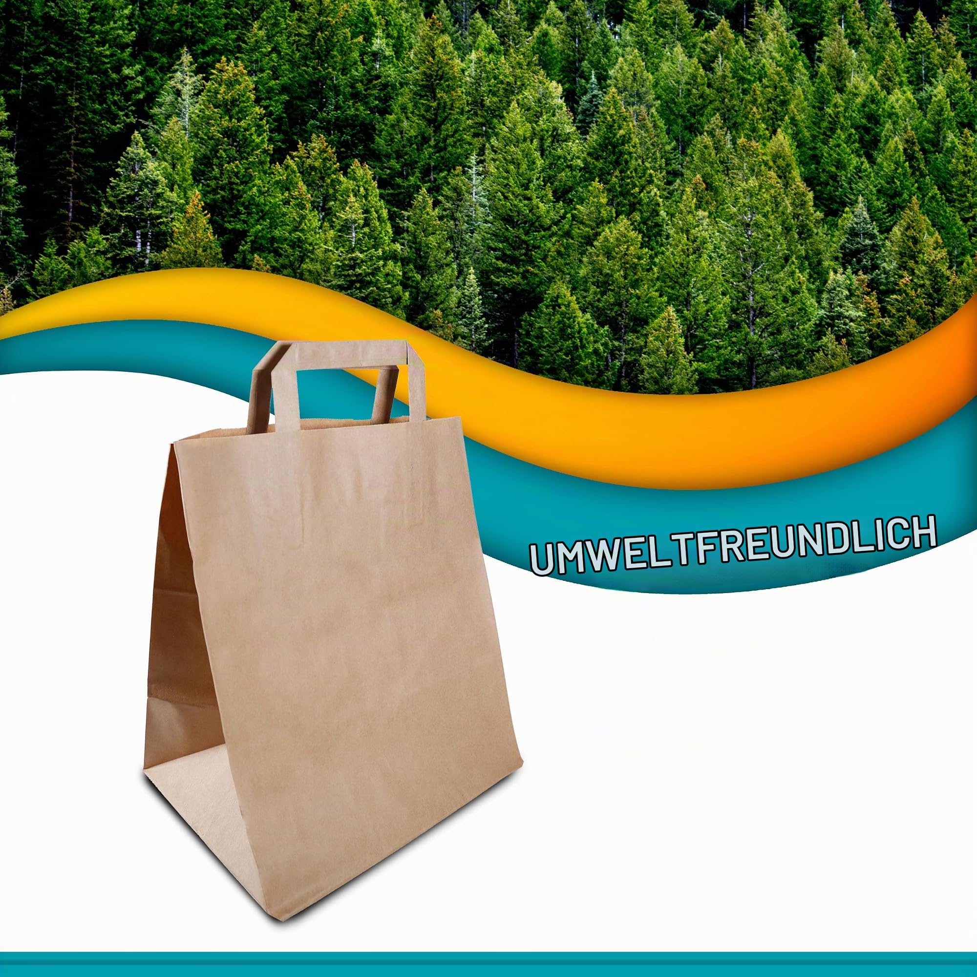 Commerline Papiertüten mit Henkel 26x20x28 cm, 250 Stück, Braun | Kraftpapier Tüten, Papiertragetaschen, Papiertaschen mit Henkel, reißfest, für Einkauf, Take-away, Geschenke, Verkauf