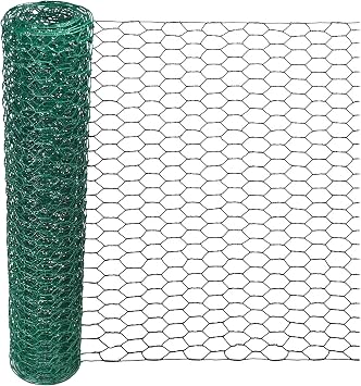 Chicken Wire Mesh - 0.6 Inch Hexagonal Green PVC Coated - 15.7 x 79 Inches