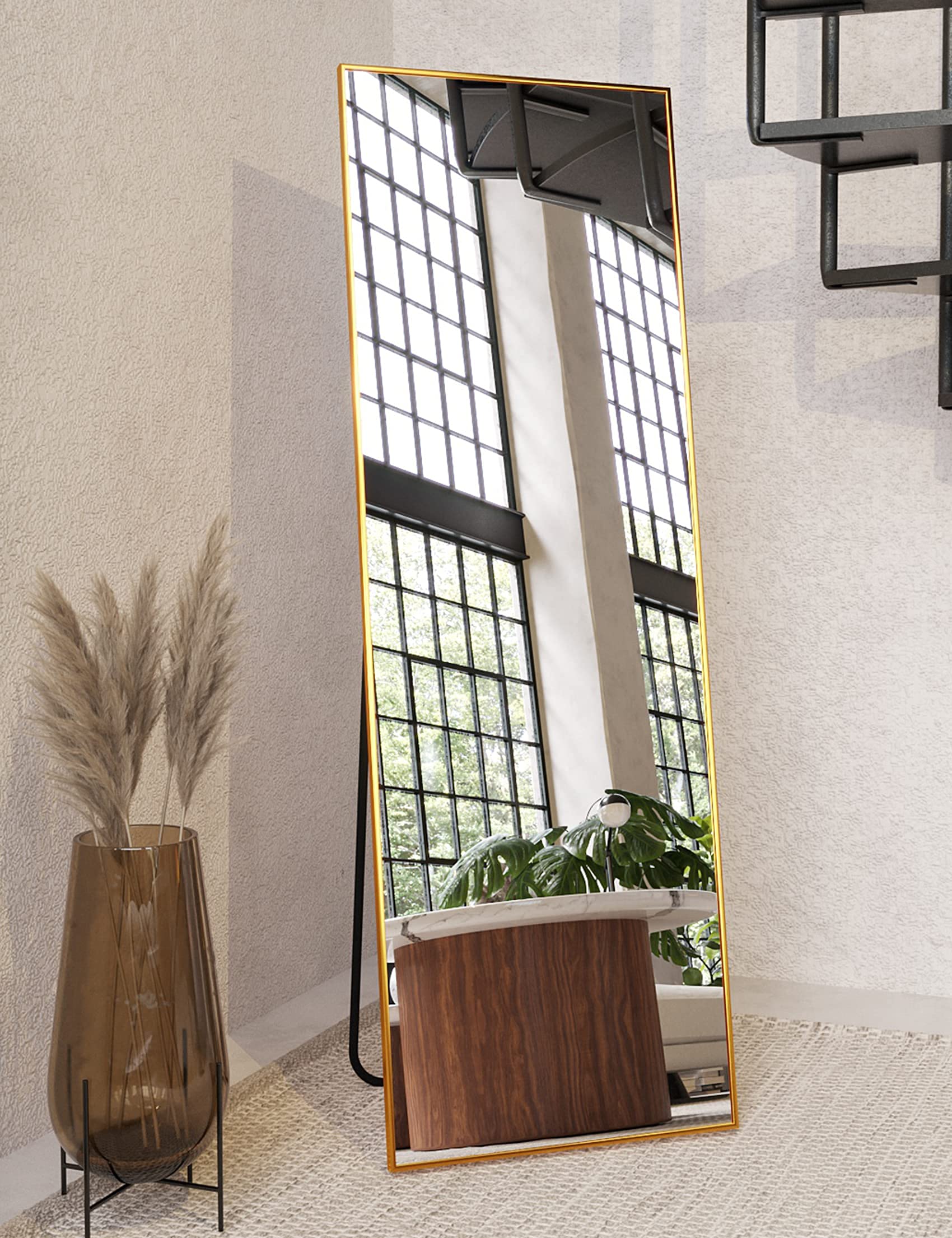 HARRITPURE 65 inch x 22 inch Large Full Body Long Length Floor Standing Wall Leaning Dressing Mirror for Living Room Bedroom Cloakroom Rectangle Aluminum Frame Gold