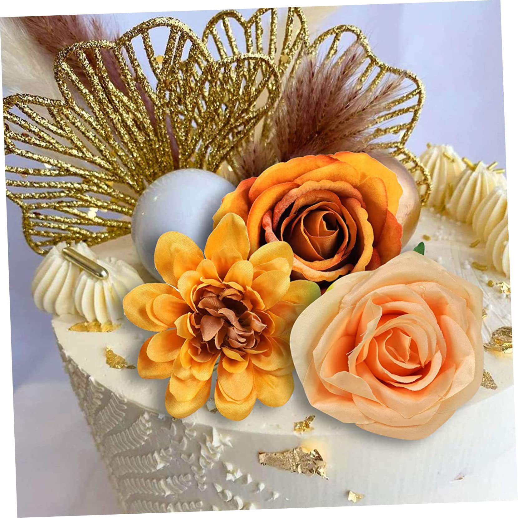 Abaodam 4sätze Goldene Palmblatt Tortendeko Für Boho Geburtstag Und Hochzeitsfeiern Teiliges Mit Kunstvollen Papierblüten Und Metallkugeln Für Kreative Kuchendekorationen
