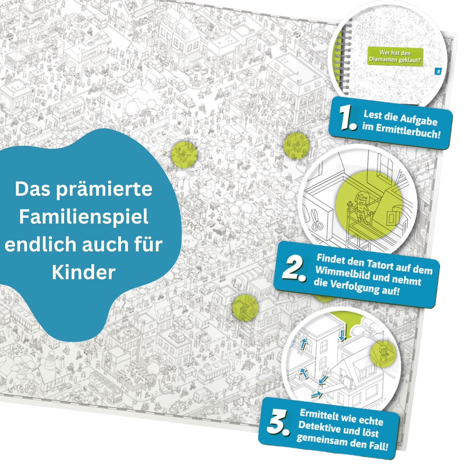 Edition Spielwiese, MicroMacro Kids: Der verrückte Stadtpark, Familienspiel für Junge Detektive, Spannendes Wimmelbildspiel, Fördert Teamarbeit und Kreativität, Für 1–4 Spieler ab 6 Jahren