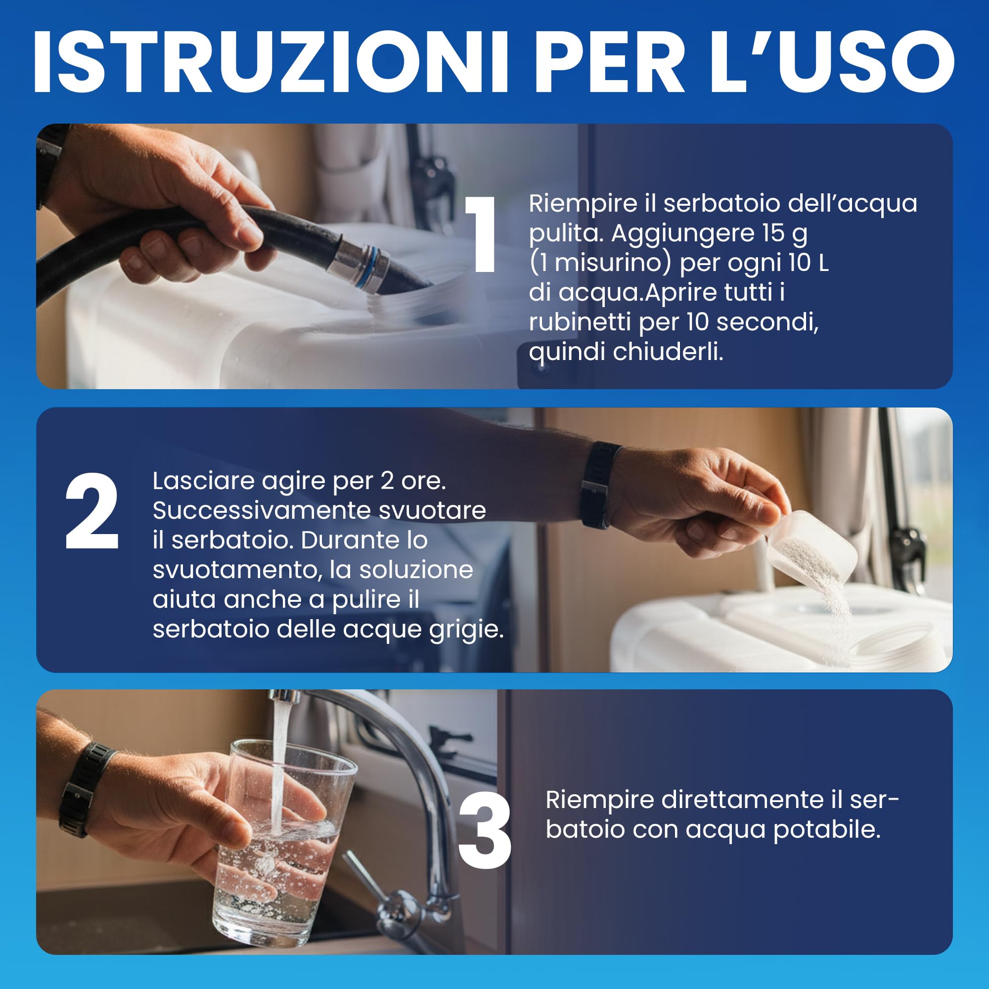 Pulizia Serbatoio Acqua Camper 1 KG | Pulisce e Disincrosta con Ossigeno Attivo | Senza Odori – Rimuove Biofilm e Sporco | Perfetto per Camper, Roulotte e Barche