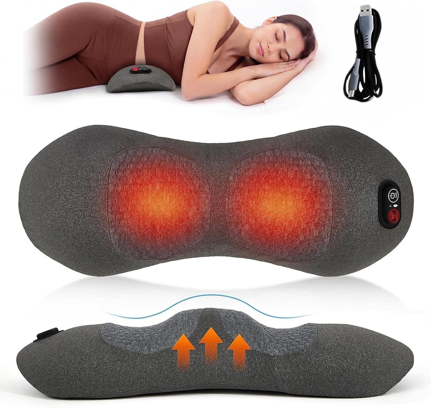 3-in-1 Back Massager with Air Cushion Traction, Vibration and Heat, Triple Fusion Back Massager for Home or Office Chair, Lumbar Support Pillow for Lower Back Comfort & Spine Support