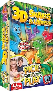 B4E 3D Dinosaur Snakes & Ladders Board Game For Children (3+ Age) | 1x Snakes & Ladders Base, 4x Game Pieces, 1x Dice An Assortment of different 3D Ladders and Chutes