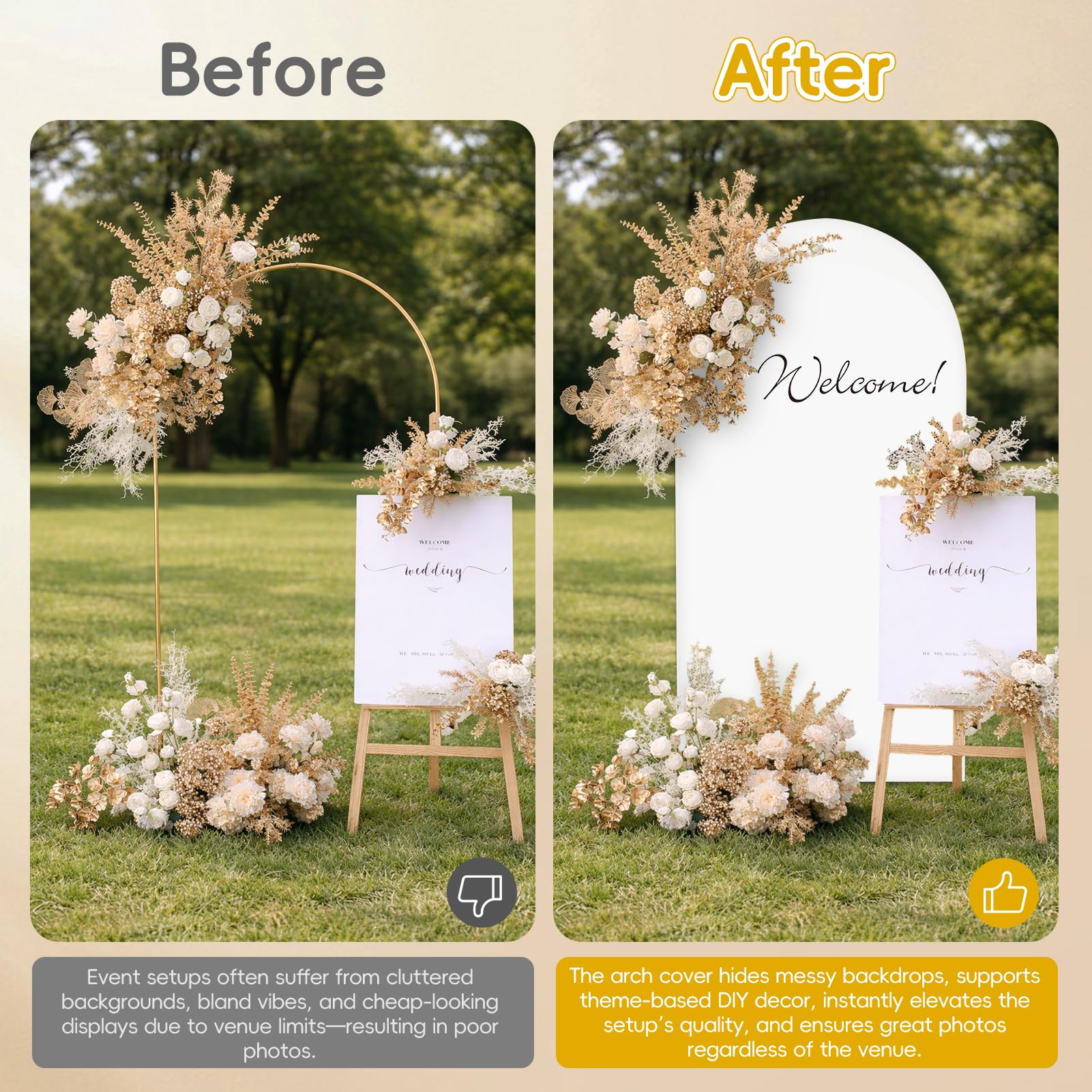 EMART Sfondo ad arco bianco, 1 x 2 m, copertura ad arco double face, adatto per matrimoni, compleanni, feste, studio fotografico, baby shower e decorazioni