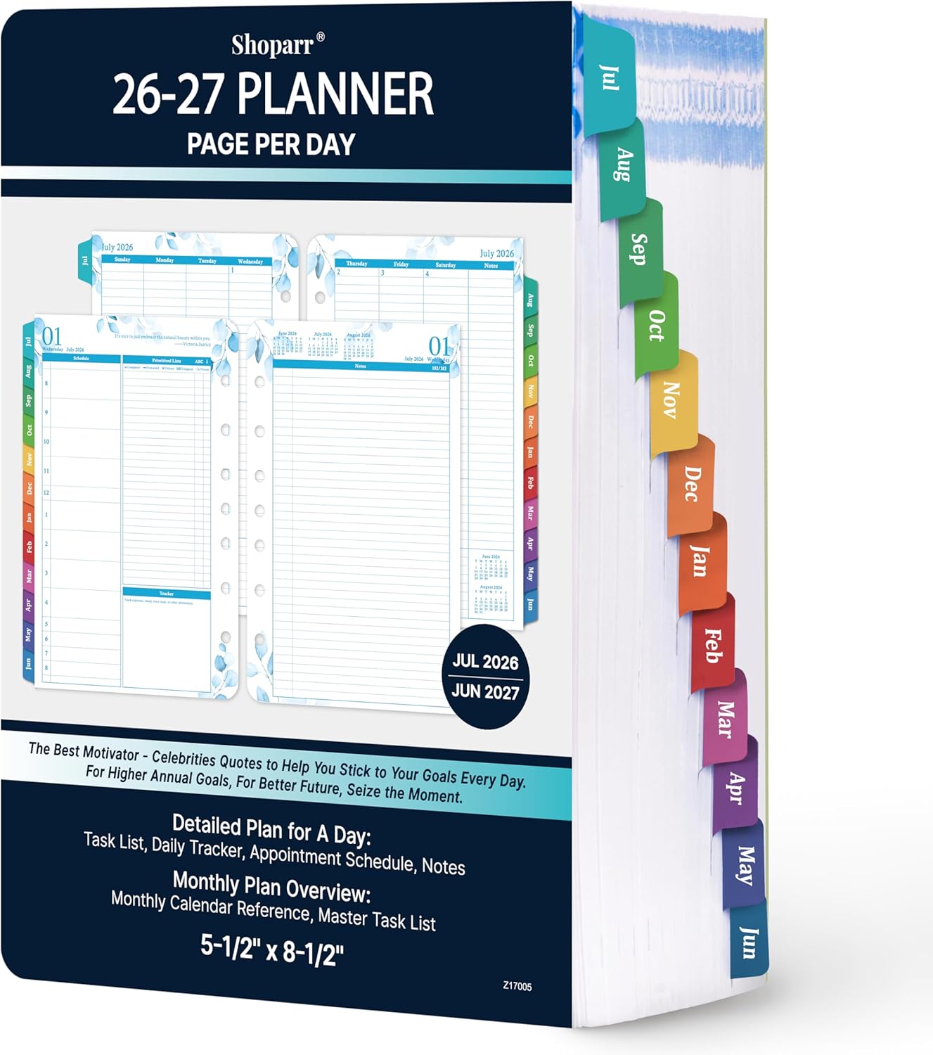 Planner Refills 2026-2027 - Jul.2026 - Jun. 2027 Planner, Two Pages Per Day Daily ＆ Monthly Planner, 5.5" x 8.4", Ring-Bound Organizer, Daily Tracker & Schedule, Colorful Tabs