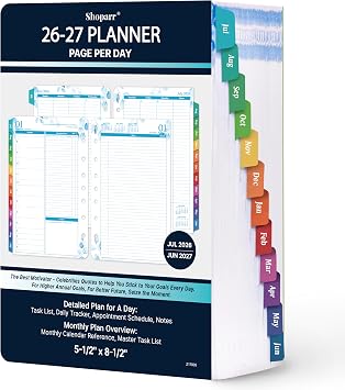 Planner Refills 2026-2027 - Jul.2026 - Jun. 2027 Planner, 5.5" x 8.4" | 2027 Planner, Two Pages Per Day Daily & Monthly Planner, Ring-Bound Organizer, Daily Tracker & Schedule, Colorful Tabs