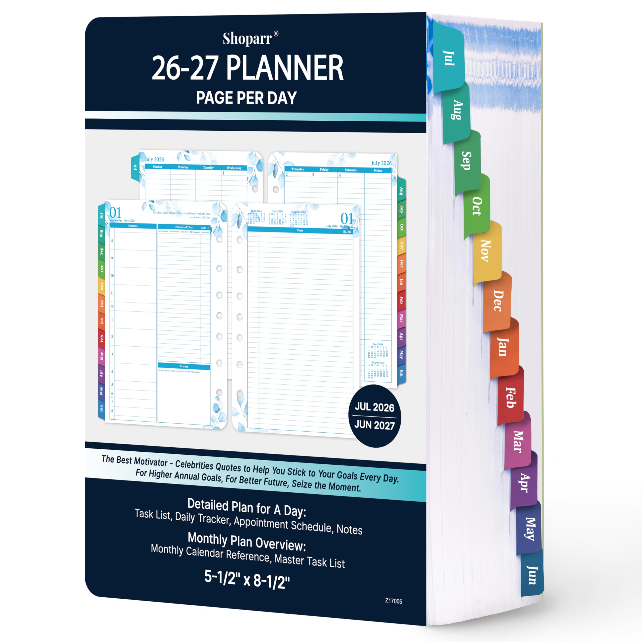 Planner Refills 2026-2027 - Jul.2026 - Jun. 2027 Planner, Two Pages Per Day Daily ＆ Monthly Planner, 5.5" x 8.4", Ring-Bound Organizer, Daily Tracker & Schedule, Colorful Tabs