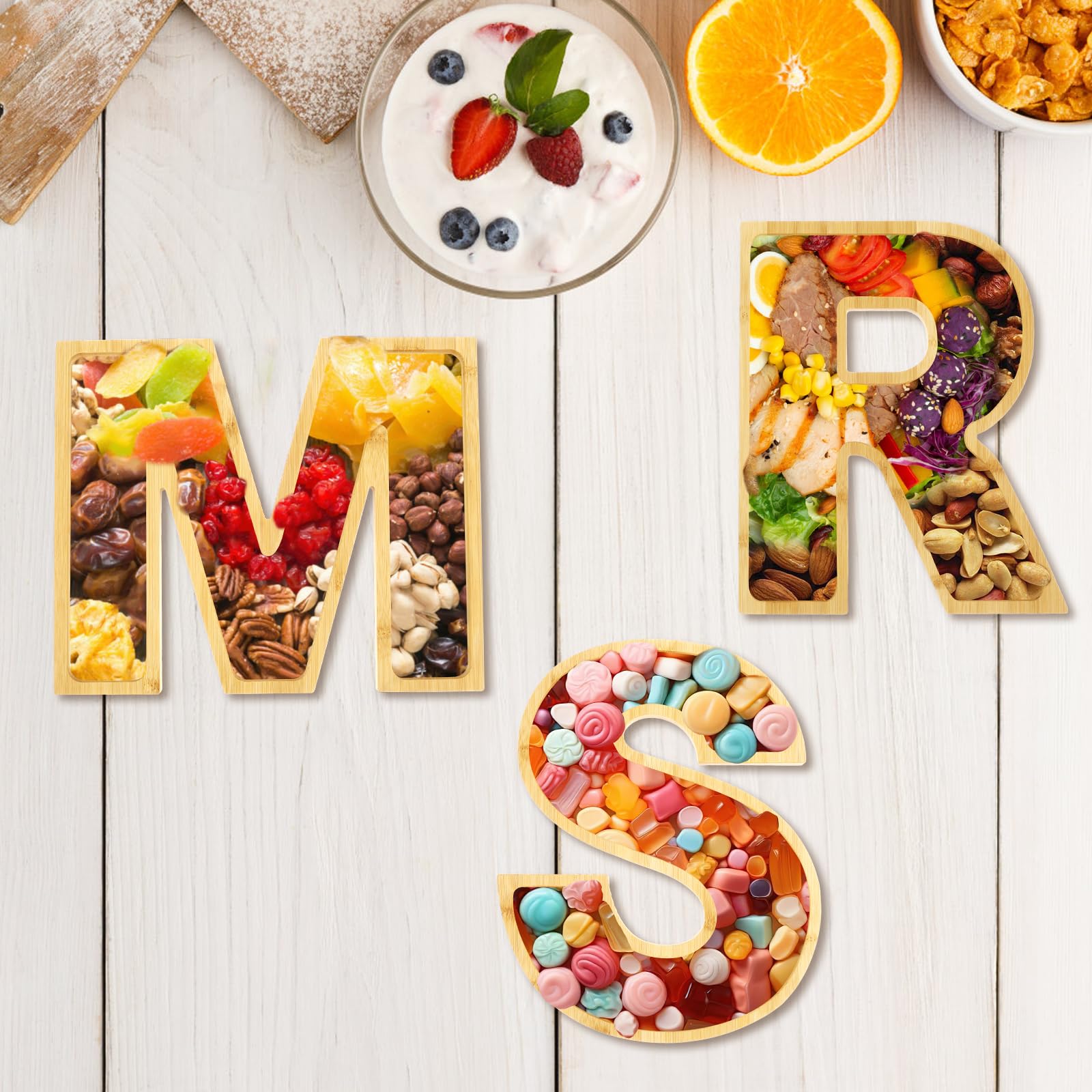 US Charcuterie Letters Fillable Wood Alphabet Food Platter Fillable Snack Tray Large Capacity Platter Easy to Use Food Platter Compact Snack Tray for Holding Food(Style 1)