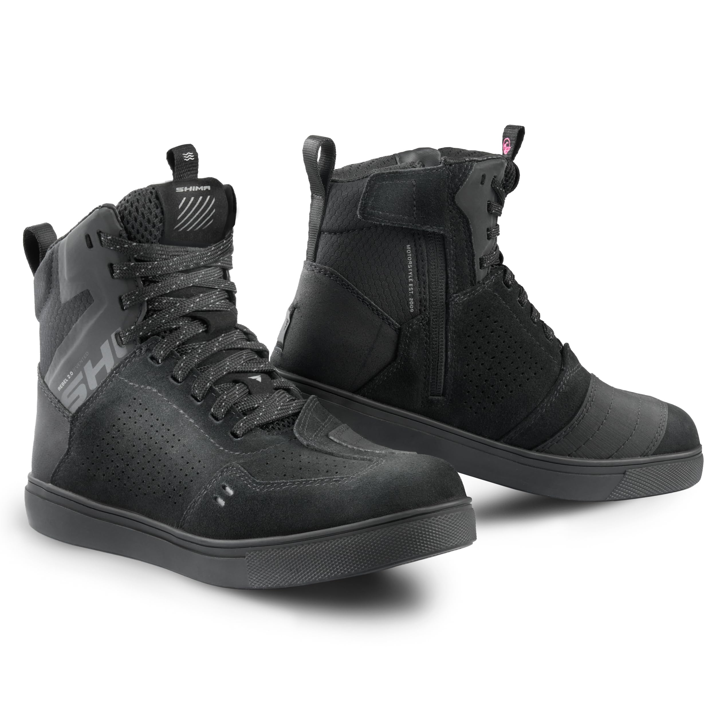 SHIMA REBEL 2.0 Motorbike Boots for Women Ventilated Leather Shoes Summer Suede Motorcycle Short Ankle Protector Urban Bike Casual Classic Riding Motor Boot (Womens, Vent Black, 36)