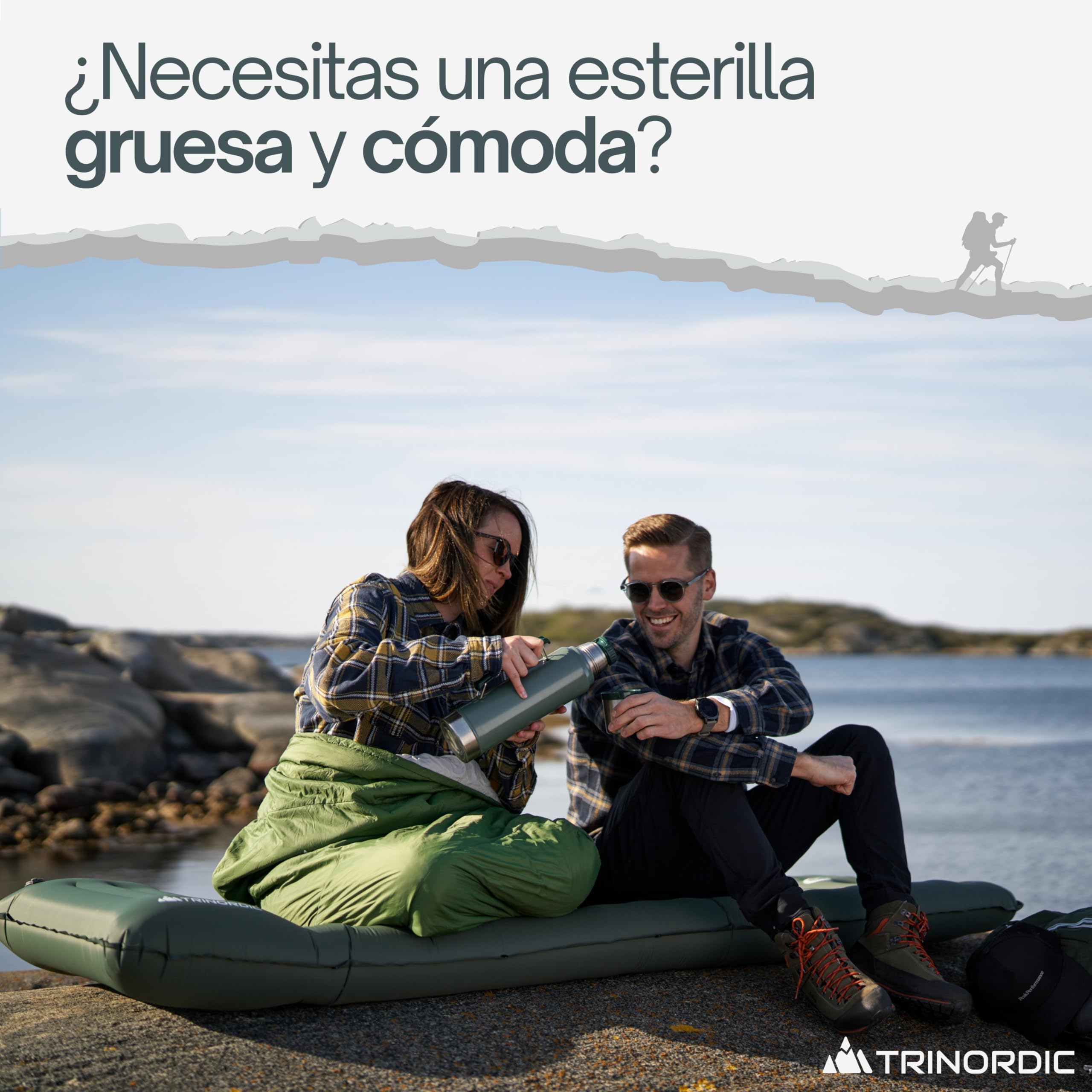 Trinordic Colchon Hinchable Grueso Camping - 12 cm Extra Grueso y Ancho con Bomba de Pie y Almohada - Esterilla de Camping Ligera para Viajes de Aventura al Aire Libre, Senderismo y Bikepacking