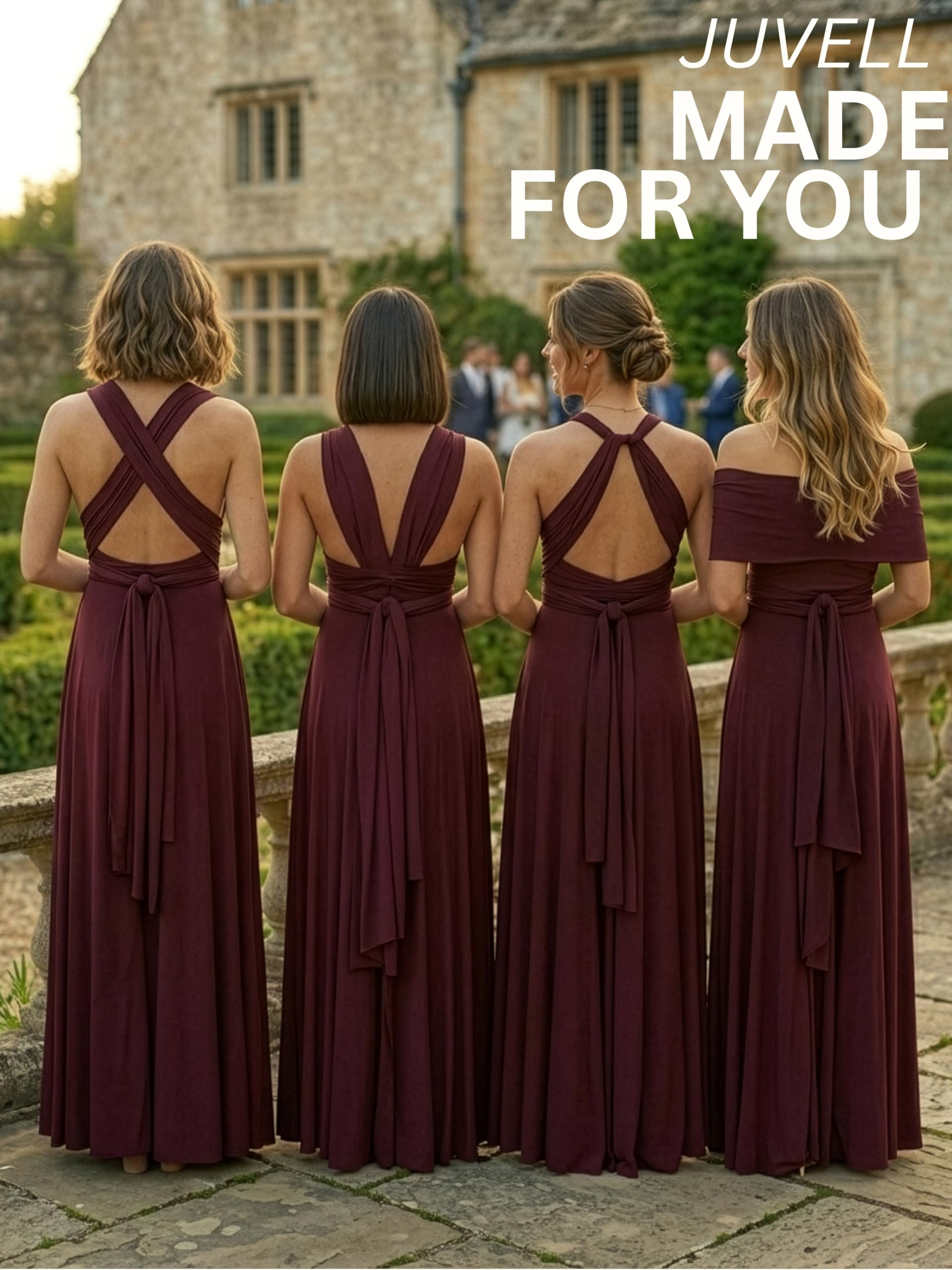 Juvell Sukienka Infinity - sukienka midi krótka - sukienka druhny na wesele - sukienka kopertowa Multiway - w zestawie bez rękawów typu bandeau, elegancka sukienka koktajlowa, suknia wieczorowa, bal