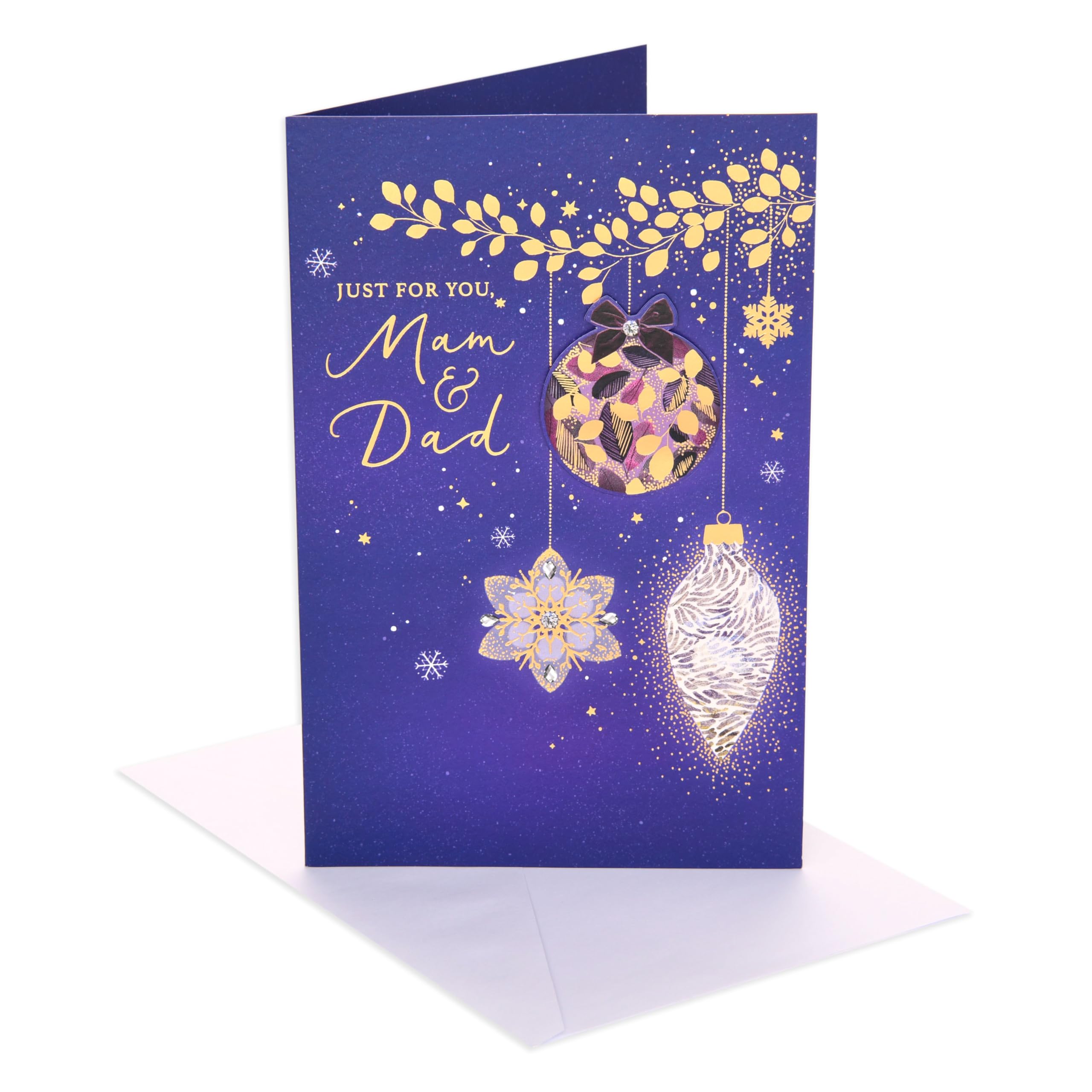 UK Greetings | Christmas Card for Mam & Dad | Xmas Presents | Her/Him | bauble | With Envelope | 22.9 x 14.9 cm
