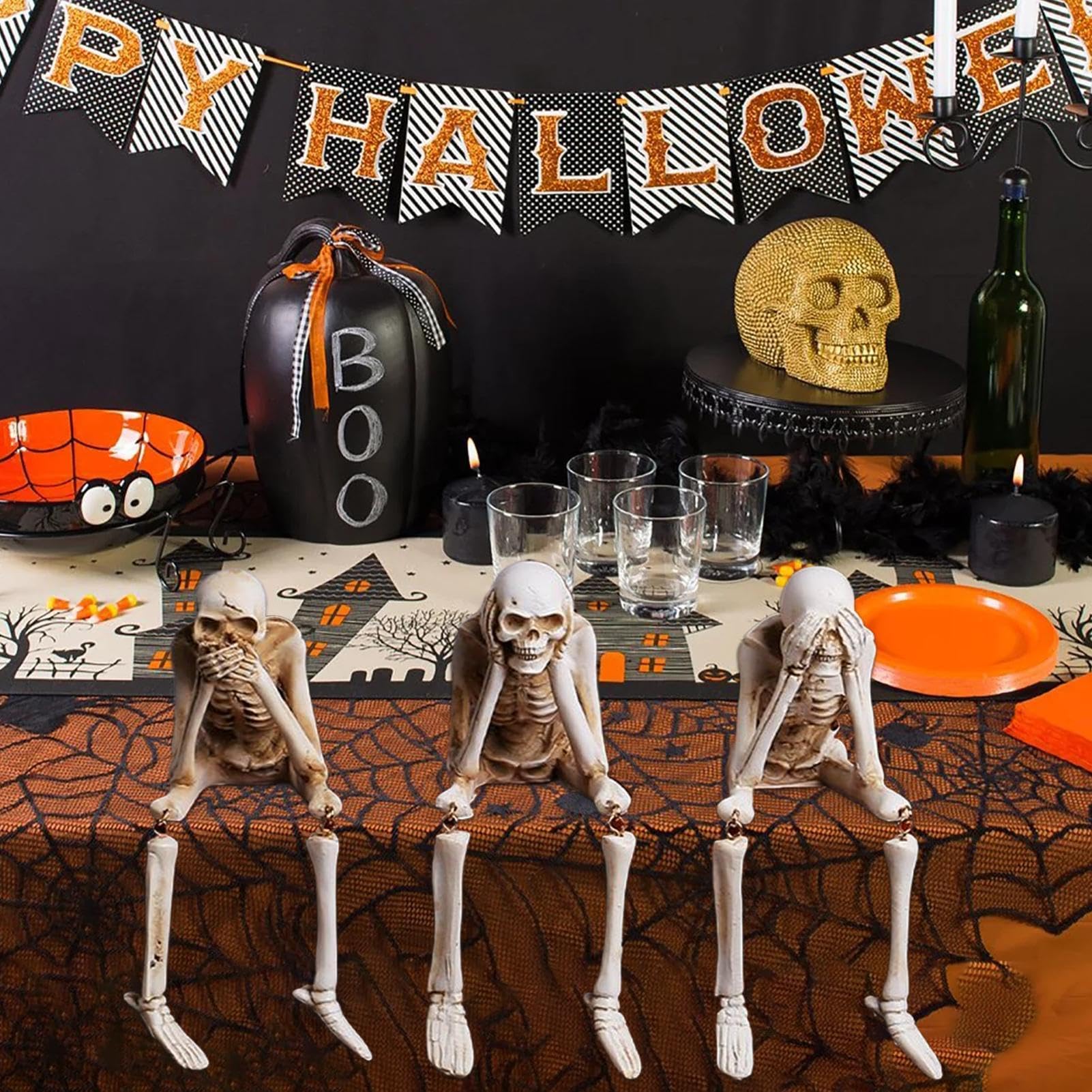 Szkielet Halloweenowy 3 Sztuki Realistycznych Dekoracji Siedzących