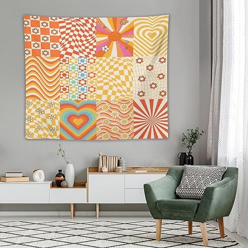 Miniatura 92 de Tapiz floral retro de los años 60 y 70, diseño hippie de primavera Groovy Flower Power Flower Boho para colgar en la pared, arte neutro para Hippie