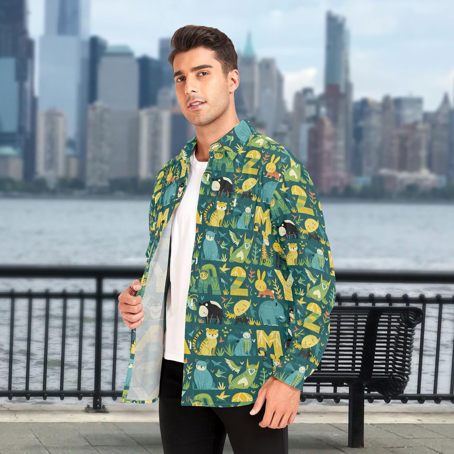 KLL Cute Flat ABC with Jungle Animals Unisex Adults Wrinkle Free Rugby Shirts Vacation Long Sleeve Work Outfits