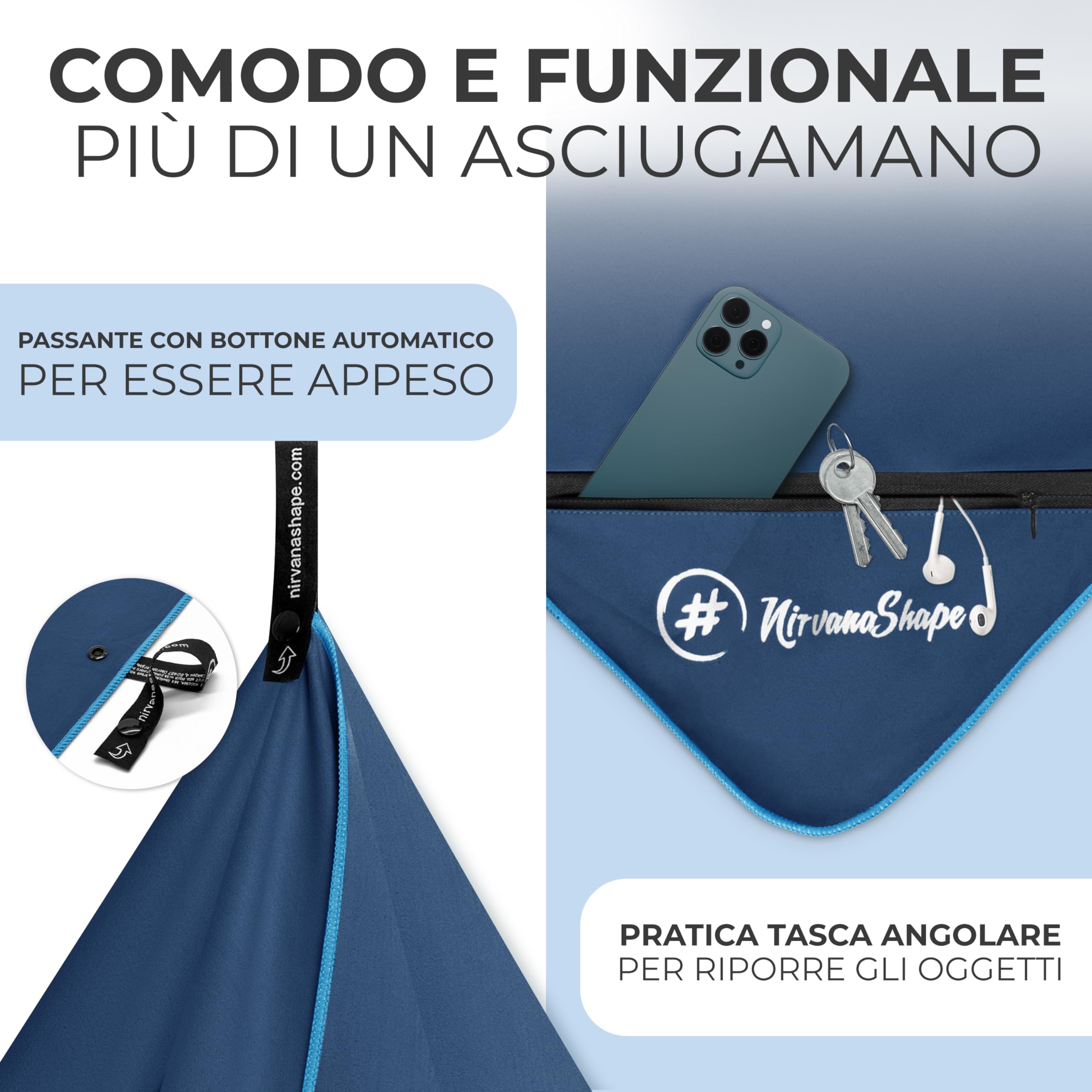 NirvanaShape Microfibra - Asciugamano da Viaggio, per Spiaggia e Fitness, M 120 x 60 cm
