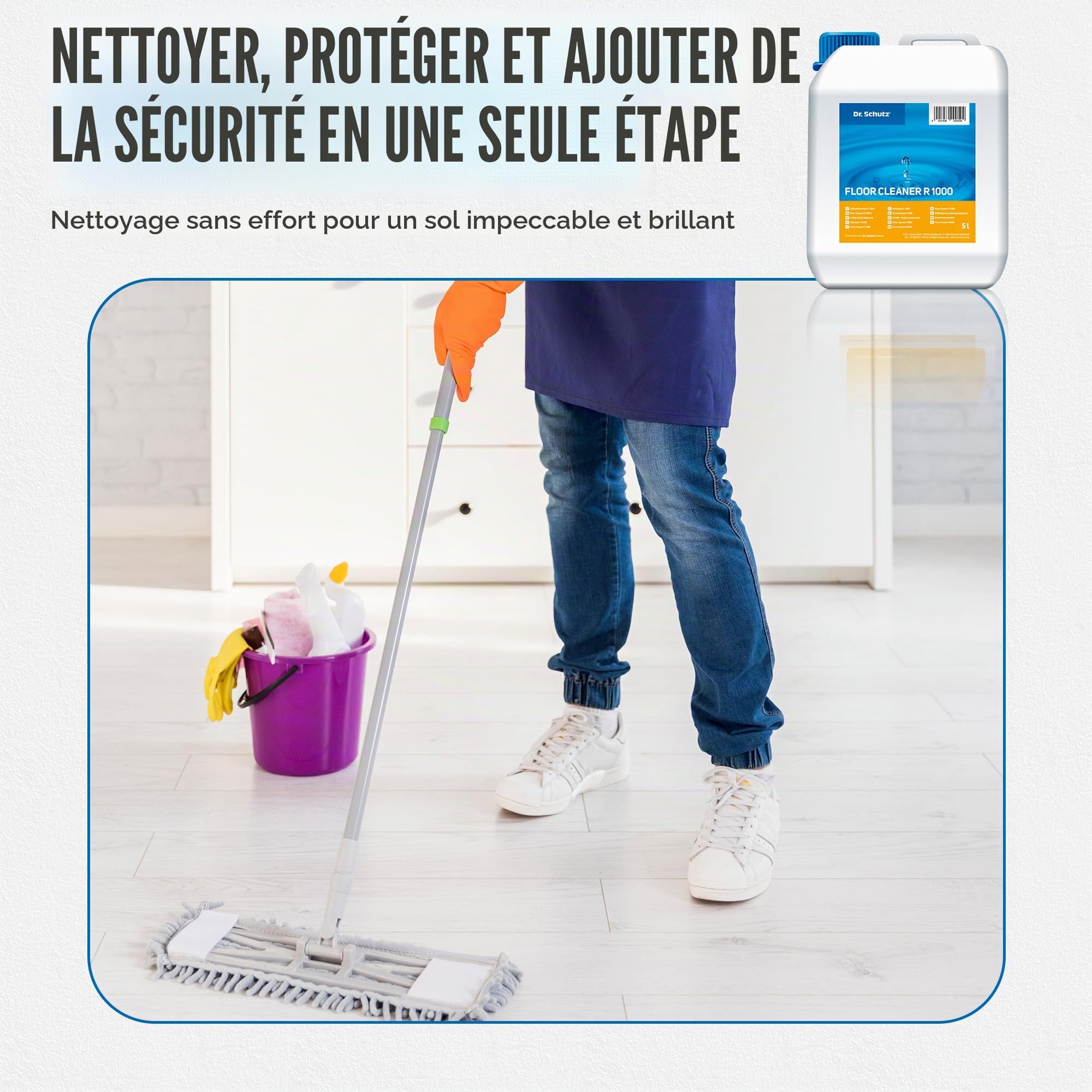 Dr. Schutz Nettoyant pour sols R 1000 5 l - Nettoyage sans traces pour PVC, CV, linoléum, caoutchouc, pierre, sol design et parquet - Nettoyant pour sols - Nettoyant pour sols - Nettoyant pour sols - Nettoyant pour sols en vinyle