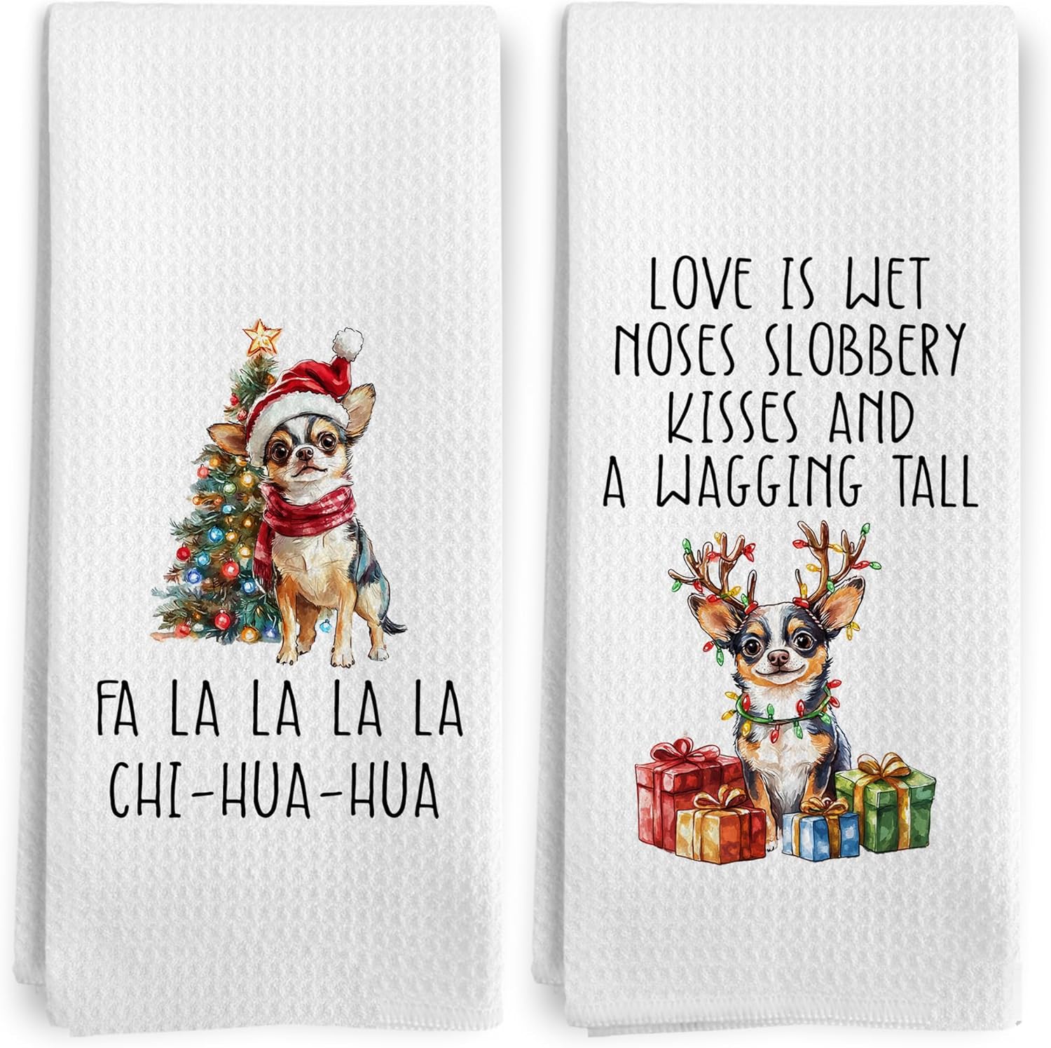 Funny Christmas Chihuahua Kitchen Towels, Chihuahua Gifts for Women Dish Tea Towels for Kitchen, Dog Mom Lovers Owner Gifts Decorative Hand Towels for Bathroom Decor, 16x24 Inch Set of 2