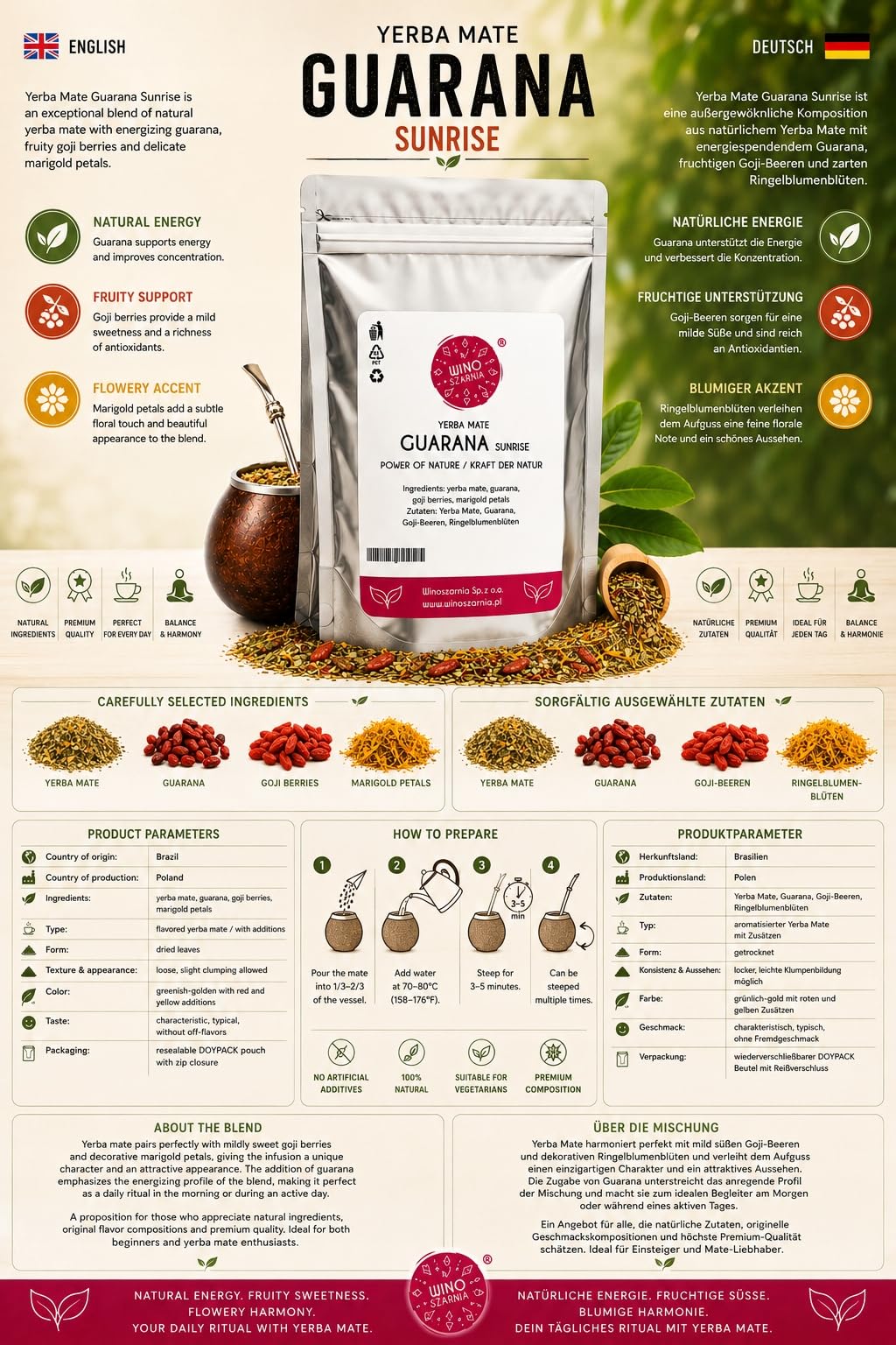 Yerba Mate z Guaraną 500g Guarana Sunrise Naturalna Energia