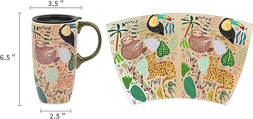 Miniatura 2 de Topadorn Taza de café de cerámica para regalo con tapa de 17 onzas, taza de té alta de porcelana con asa para el hogar y la oficina, taza de