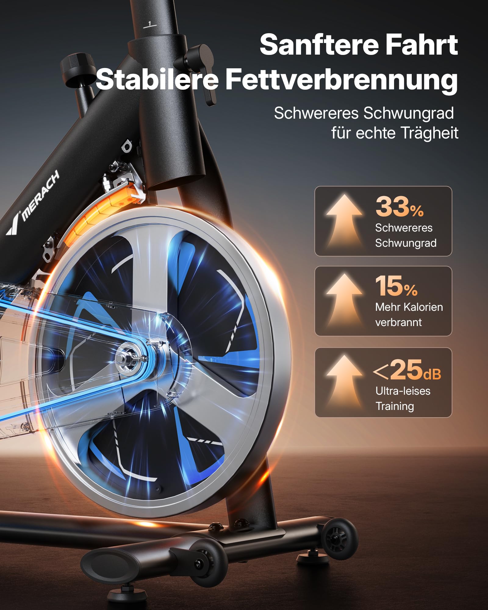 MERACH PRO Heimtrainer Fahrrad mit 8KG High-Inertia Schwungrad für Optimierte Laufruhe, Leises Magnetbremssystem, Verstärkter H-Rahmen, Stoßdämpfender Luftkissensattel, Eigene App, Bis 150KG
