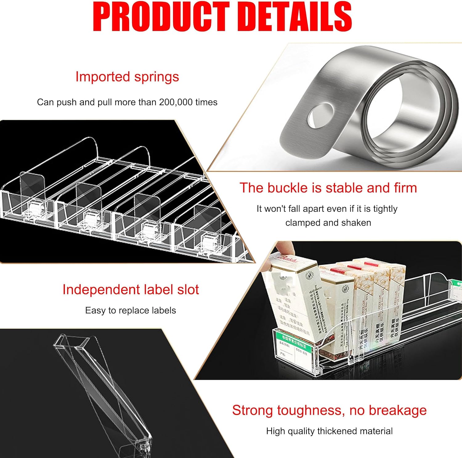 Commercial Automatic Cigarette Floating Shelf,Cigarette Showcases Display Rack, Vending Machine Display Case Organize Holder Acrylic Auto Push Cigarettes Box Rack,44×27×50cm(17.3×10.6×19.7inch)