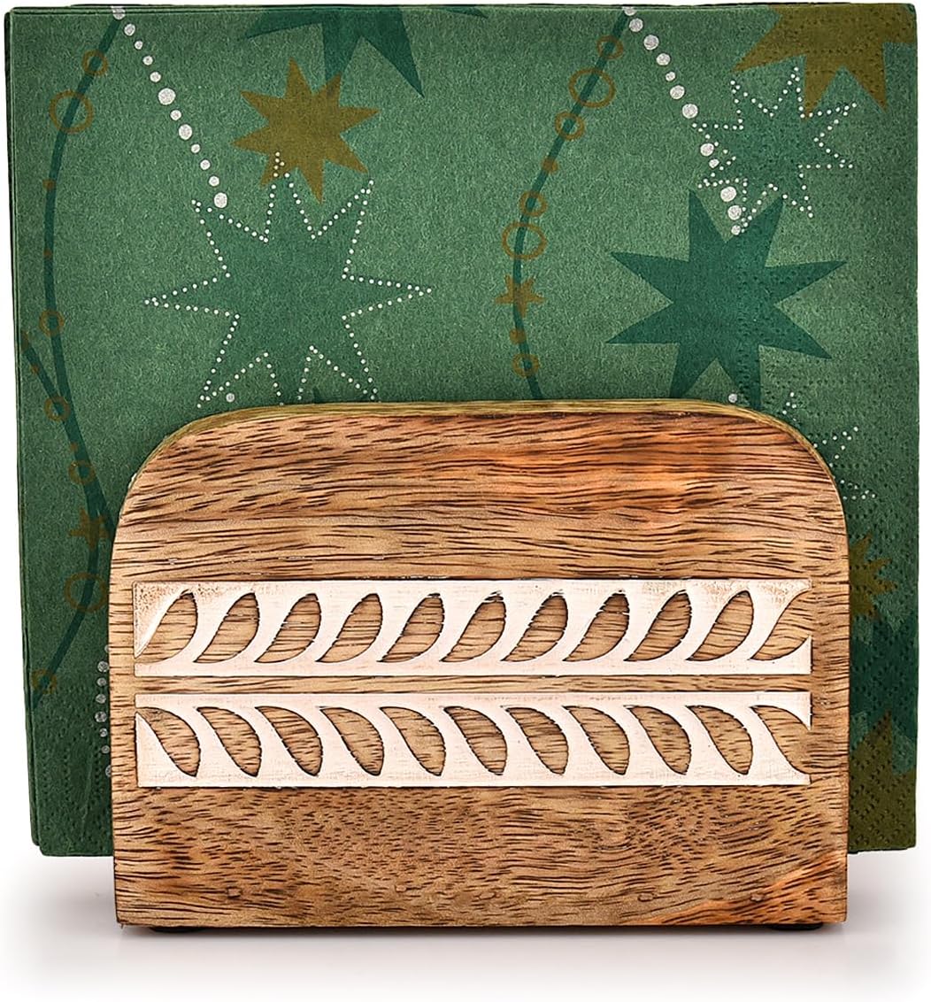 Napkin Holder Mango Wood Upright Paper Napkin Storage Rustic Farmhouse Wood Napkin Holder Vintage Home decor (5.5"x 2.5"x 4")