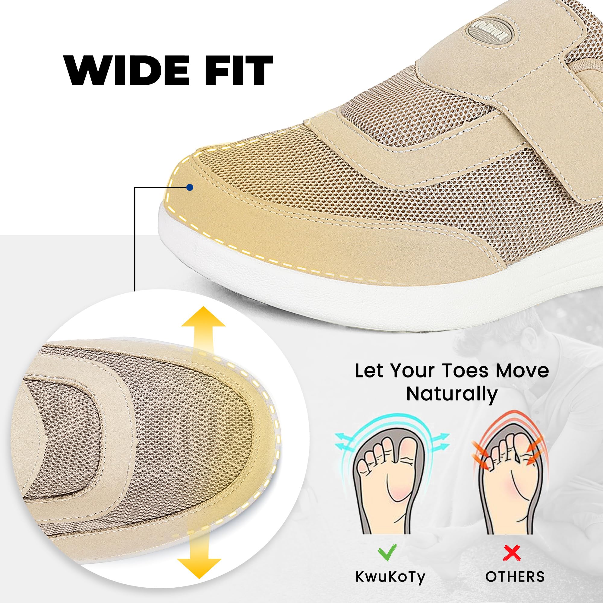 Diabetiker Schuhe Herren Damen, Orthopädische Schuhe Extra Weit | Anpassbare 3-lagige Einlegesohle, leichter Klettverschluss, stoßdämpfendes Luftpolster und rutschfeste Laufsohle