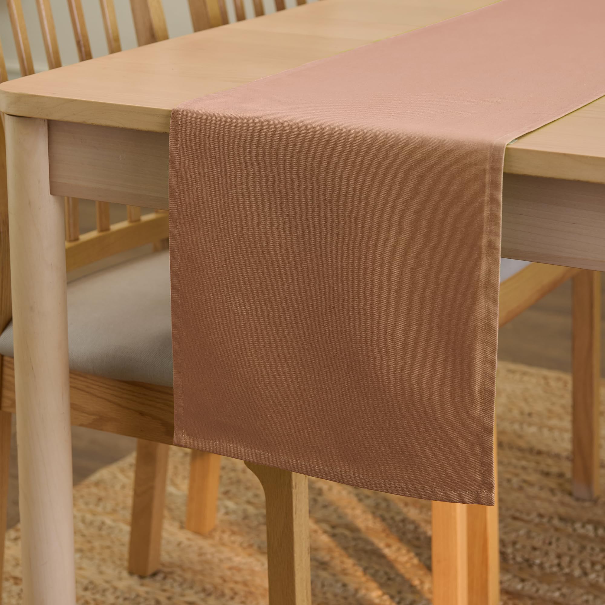 Encasa XO Table Runner for 4 to 6 Seater | Cotton Canvas Fabric | Size 13x72 in | Tan Solid Color | Machine Washable & Durable