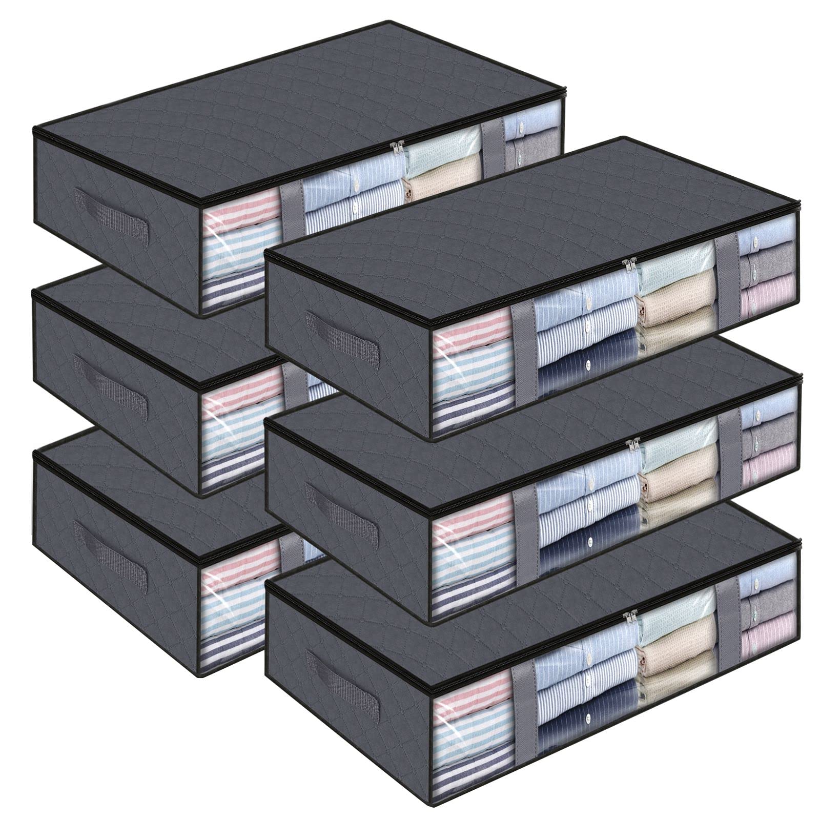 StorageRightStorage Bags, Clothes Storage,Under bed Storage Containers With Durable Handles,Large Capacity Storage Bins,Foldable Storage Organizers For Clothes,Bedding and Toys-65L/6 Pack/Grey