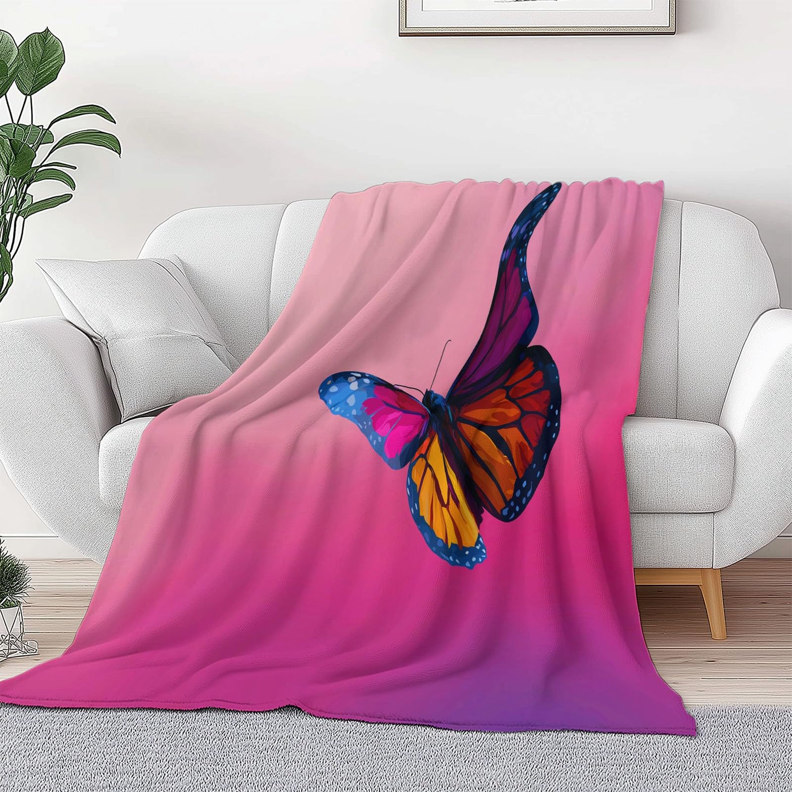 Puszyste kwiaty, kolorowe motyle, flanelowe narzuty, koc na sofę, łóżko, krzesło, miękka pościel w stylu kreskówkowym, 180 x 200 cm, dekoracyjny, ultramiękki koc na łóżko dla dzieci, nastolatków
