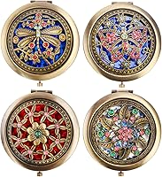 Rich Boxer 4-Pack Vintage Foldable Double-Sided Compact Mirrors - 2x Magnifying Travel Makeup Mirrors, Bronze Random Styles
